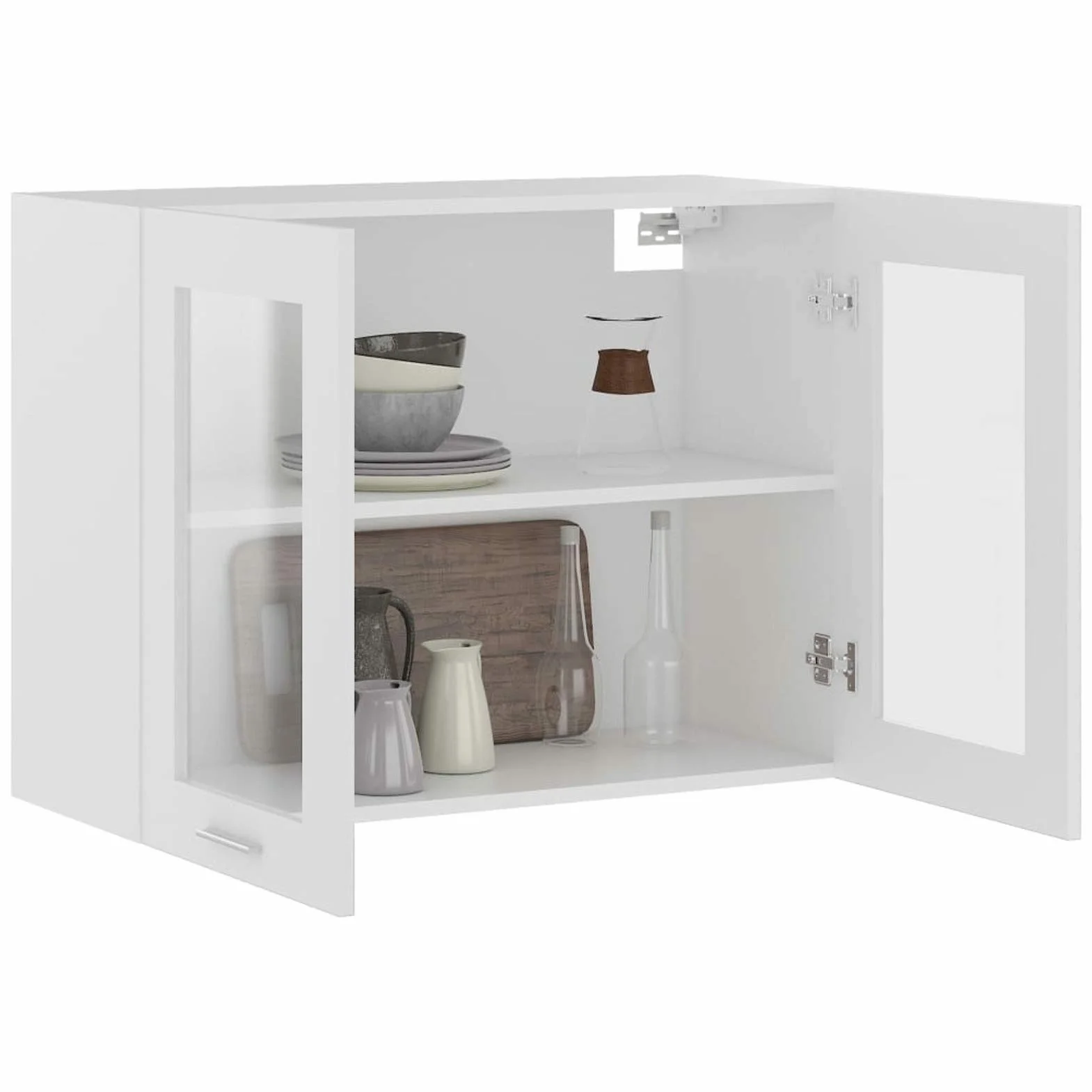 Armario Colgante, Vitrina Pared, Muebles Cocina y Baño, Multiusos, Cristal de Aglomerado Blanco 80x31x60 cm