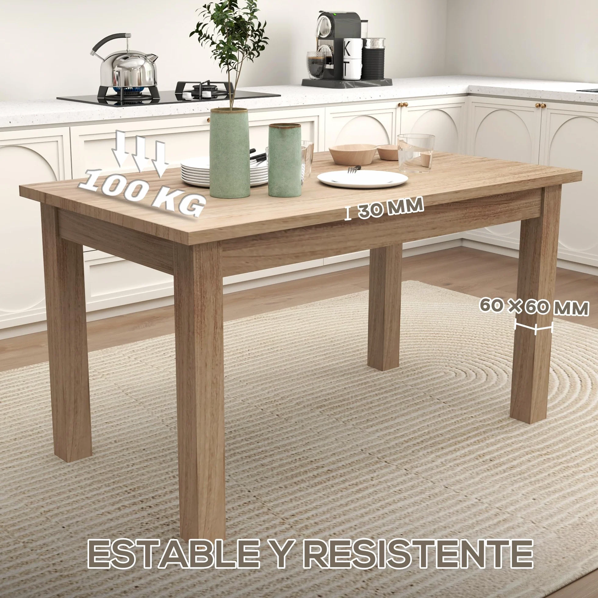HOMCOM Mesa de Comedor para 6 Personas Salón Cocina 140x80x78 cm Natural | Mesa de Cocina, Tablero Laminado