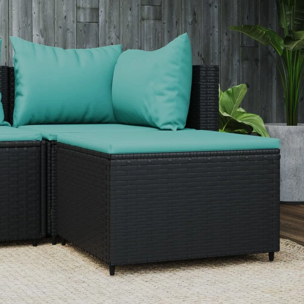 vidaXL Otomana jardín cojín ratán sintético Negro taburete exterior almacenaje