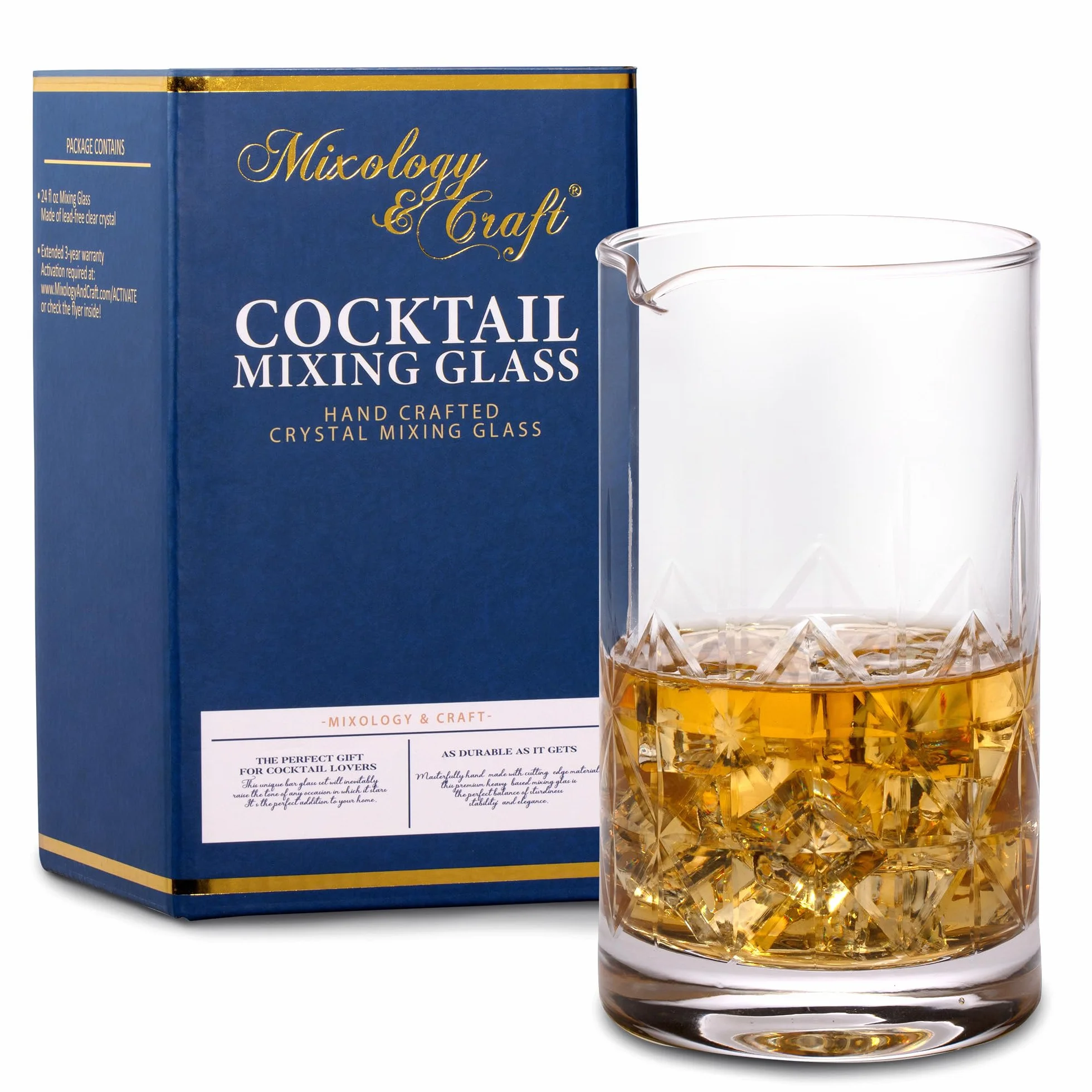 Mixology & Craft Vaso mezclador de cóctel de cristal, vaso de Martini de 24 onzas con fondo grueso pesado, vaso profesional de barman y jarra mezcladora - Herramientas esenciales para bar