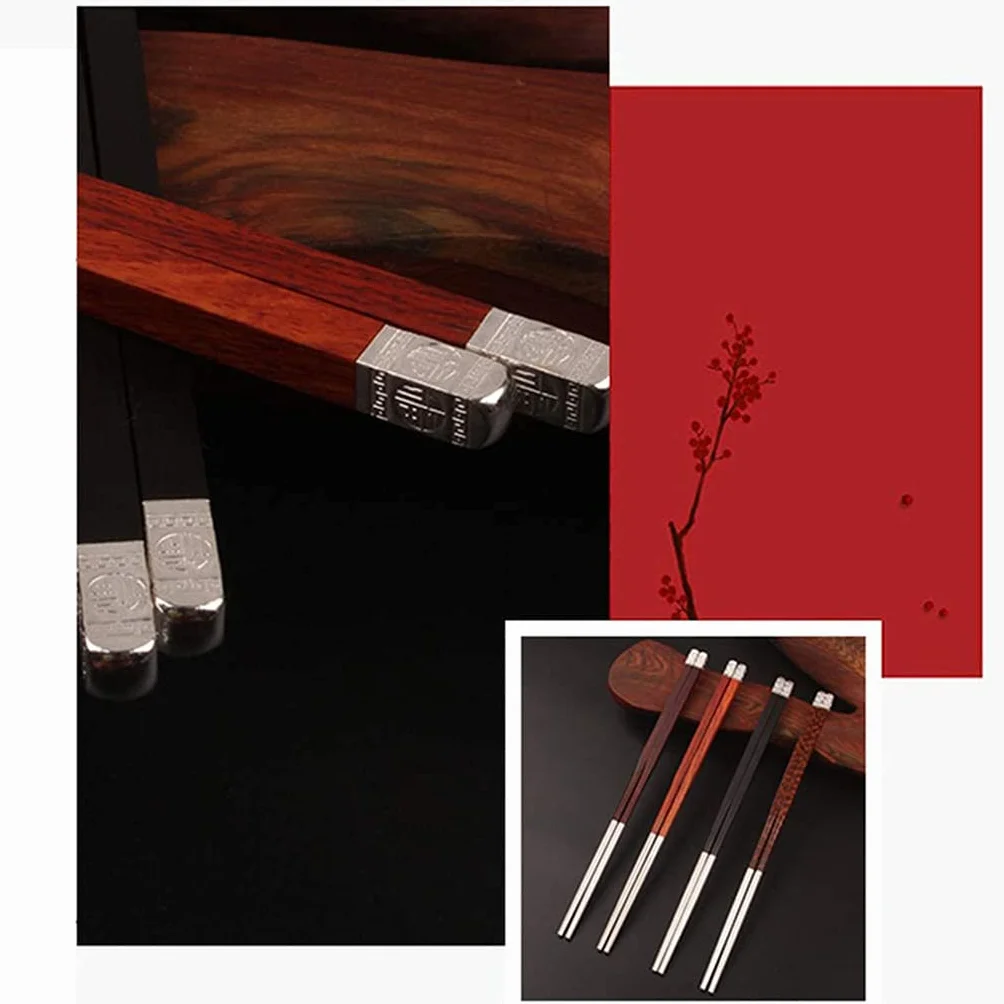 Juego de Regalo de Palillos japoneses de Madera y Plata con Estuche, 2 Pares Reutilizables, de Madera Natural y de Lujo.，C