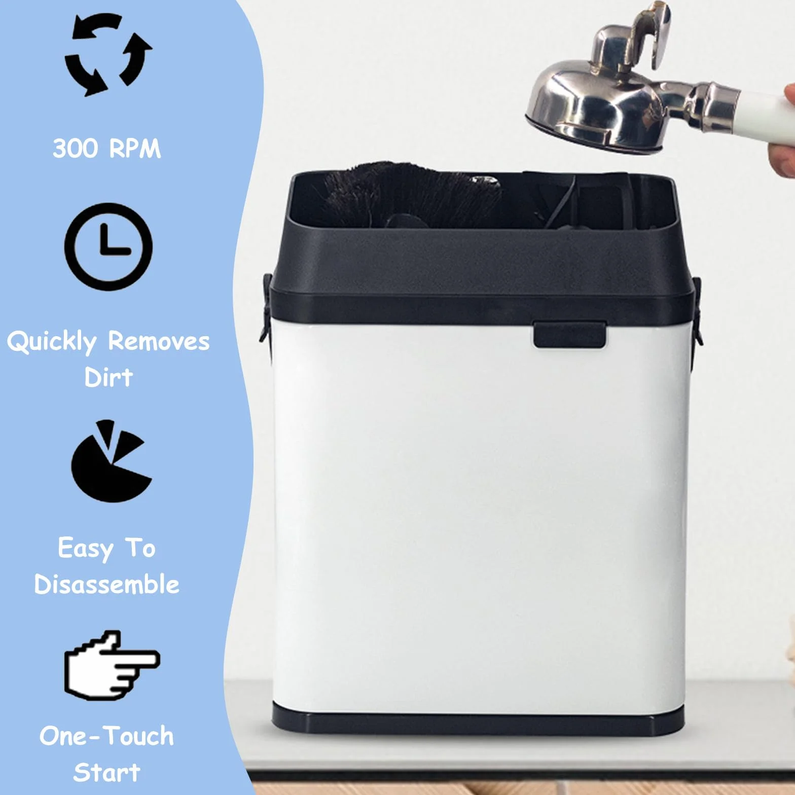 Limpiador De Portafiltros De Café, Máquina de Limpieza de Portafiltros de 150 W y 58 MM, Incluye 2 Raspadores & 1 Cepillar, Electric Coffee Fil TER Holder Cleaning Machine White