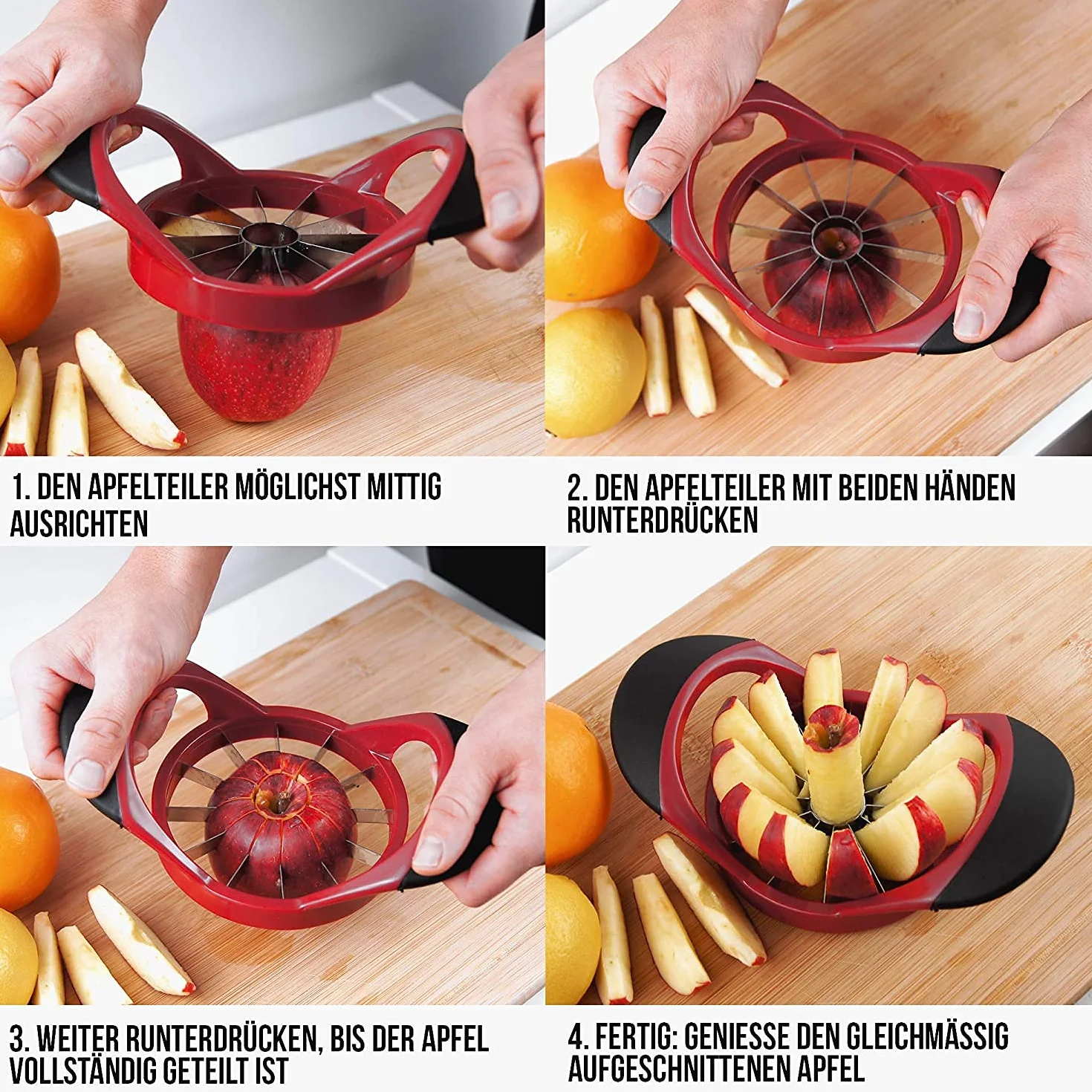 Descorazonador cortador manzanas acero inoxidable mango ergonómico ABS antideslizante 12 hojas grande
