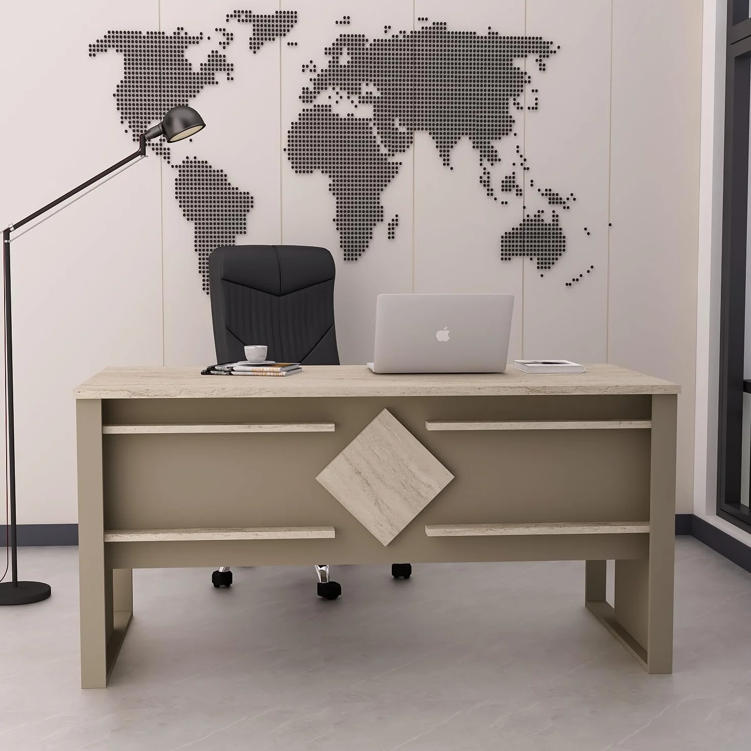 Homidea BOSS Escritorio 150 x 72 x 75,6 cm – Mesa de oficina moderna para oficina en casa o estudio (beige travertino)