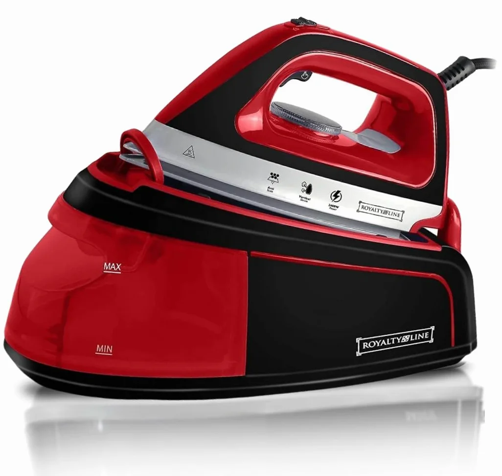 ROYALTY LINE, Generador de Vapor Rojo 2300W RLDBST2300W1-RED, Capacidad 1200ml, Suela de Cerámica, Vapor Vertical, 5 Programas, Temperatura Regulable, Ideal para Todos los Tejidos