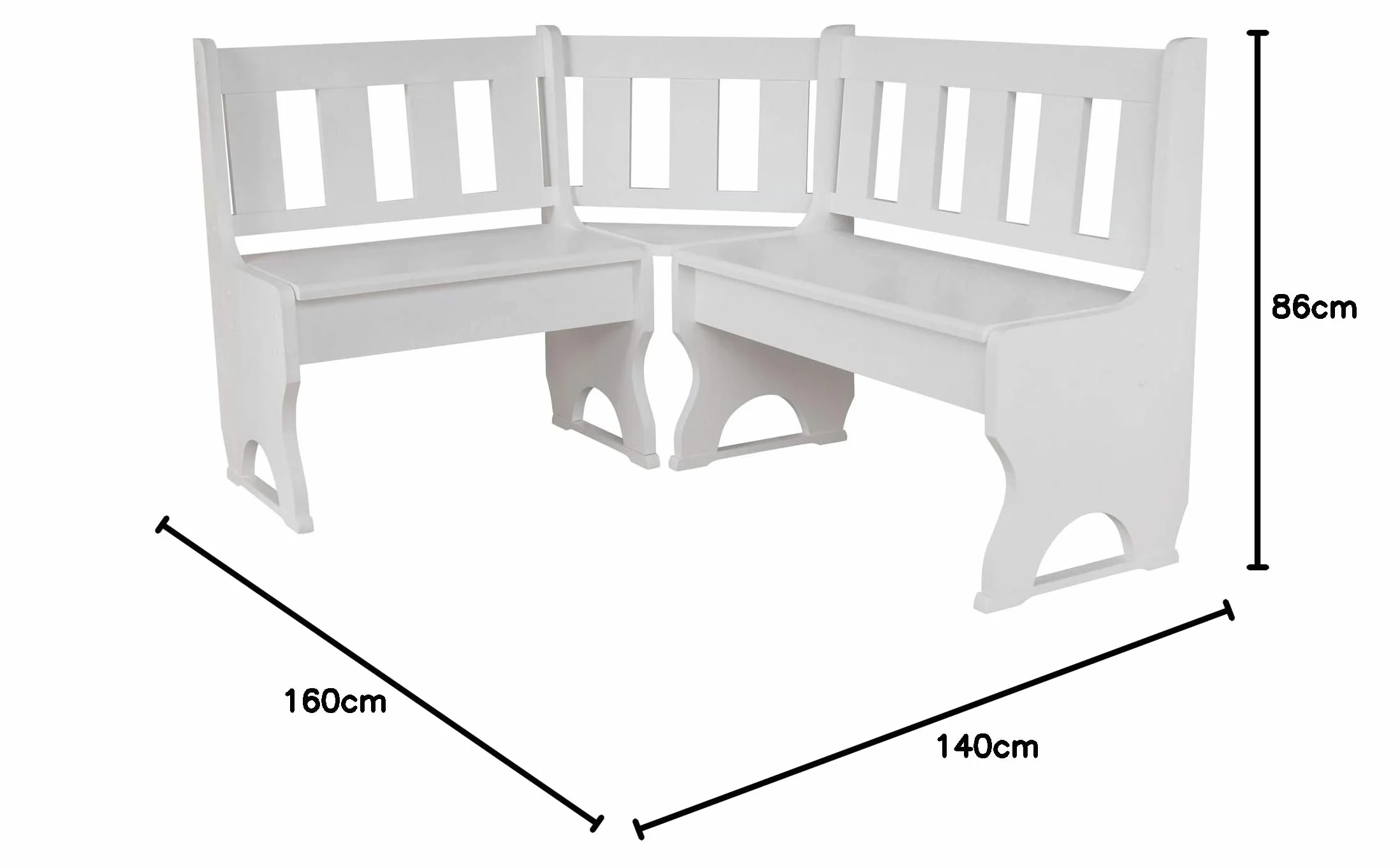 k koma Banco esquinero de madera maciza de pino (140 x 160 cm), color blanco