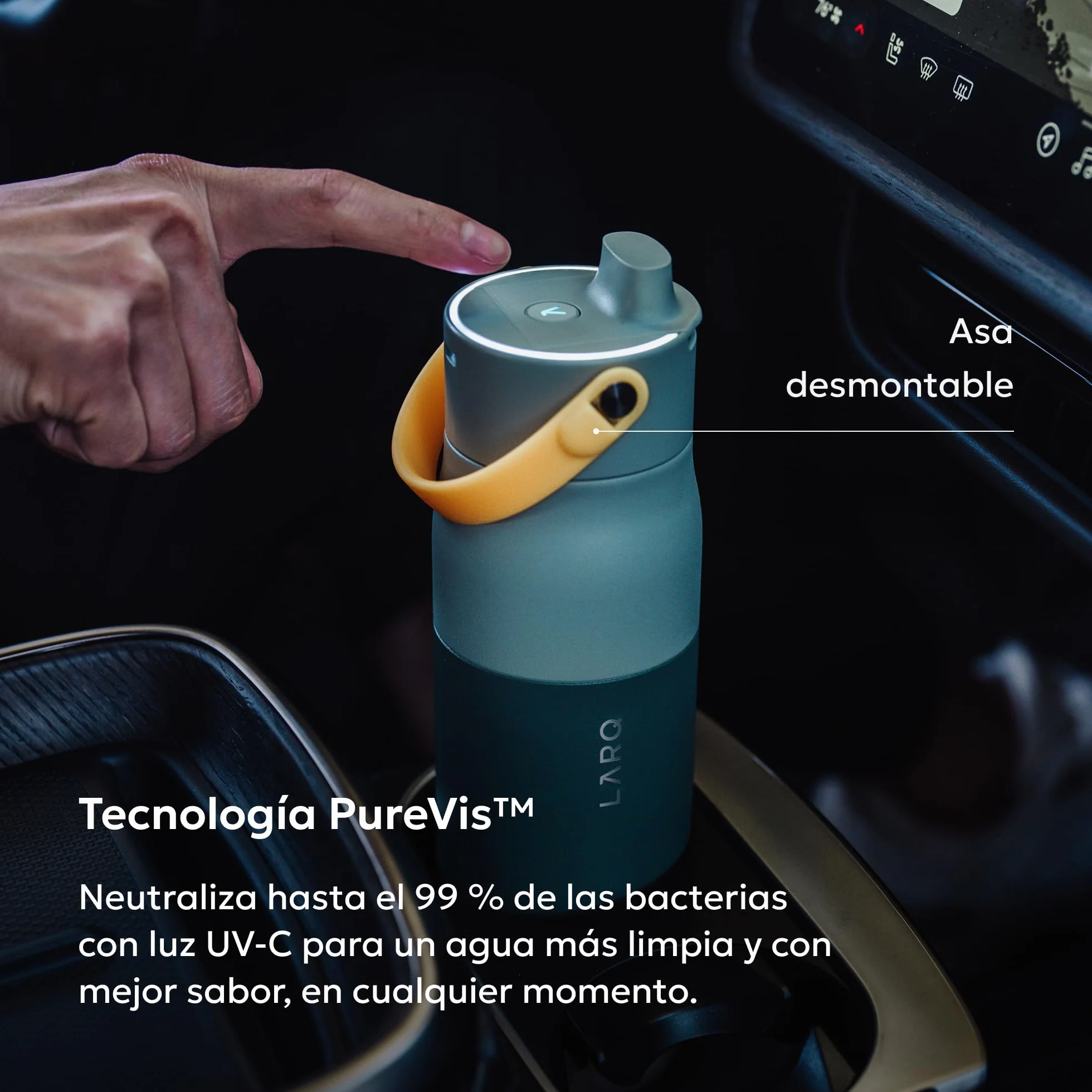 LARQ PureVis 2 Botella de Agua Inteligente con Filtro - Autolimpiable UV, Seguimiento de Hidratación vía App, Acero Inoxidable Aislado – Garantía 2 Años – 1 Litro