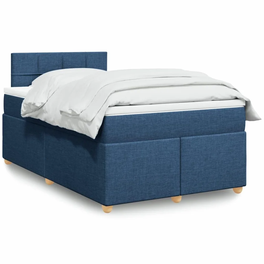 Owox Cama con somier de 120 x 200 cm, color azul, con colchón de muelles ensacados LED y cojín extraíble para jóvenes, invitados y dormitorios