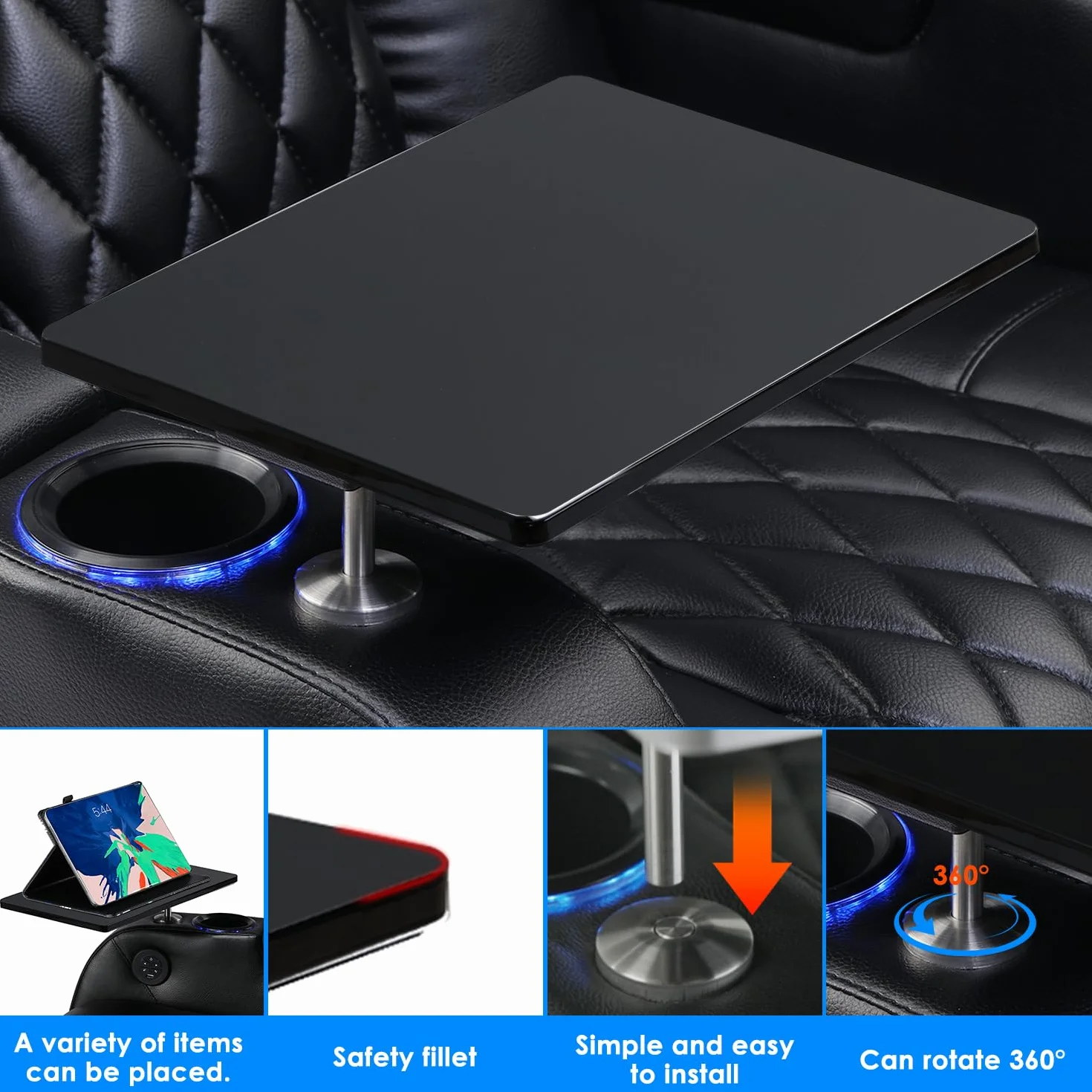 Weilianda Home Theater Seating Series - Mesa giratoria con bandeja para cine en casa, color negro mate