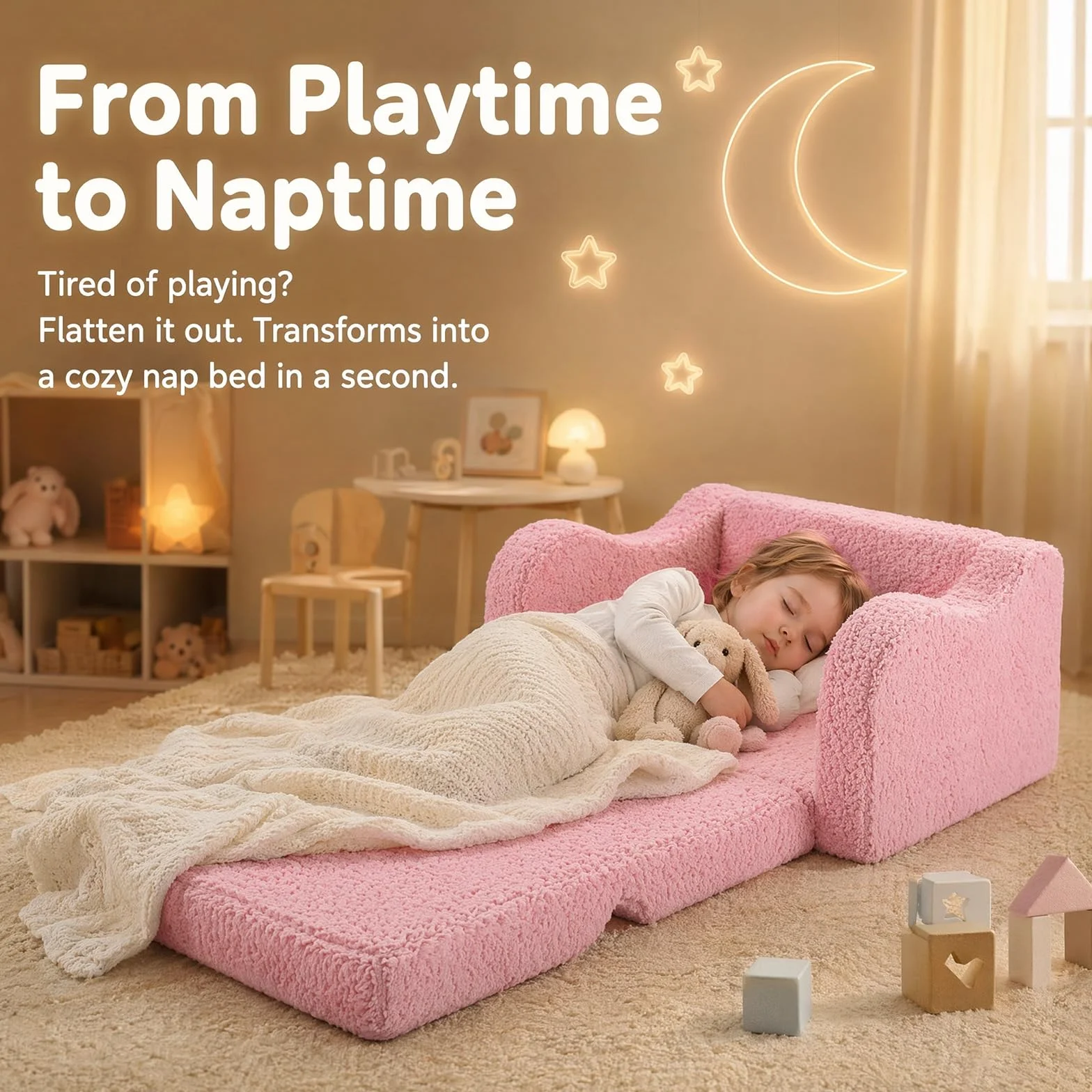 MeYuxg 3 en 1 Sofa Infantil, Sillon Bebe para Niños y Niñas, Sillón Convertible y Cama Plegable, Mini Sofá, Regalo del Niño y Cumpleaños, Rosa