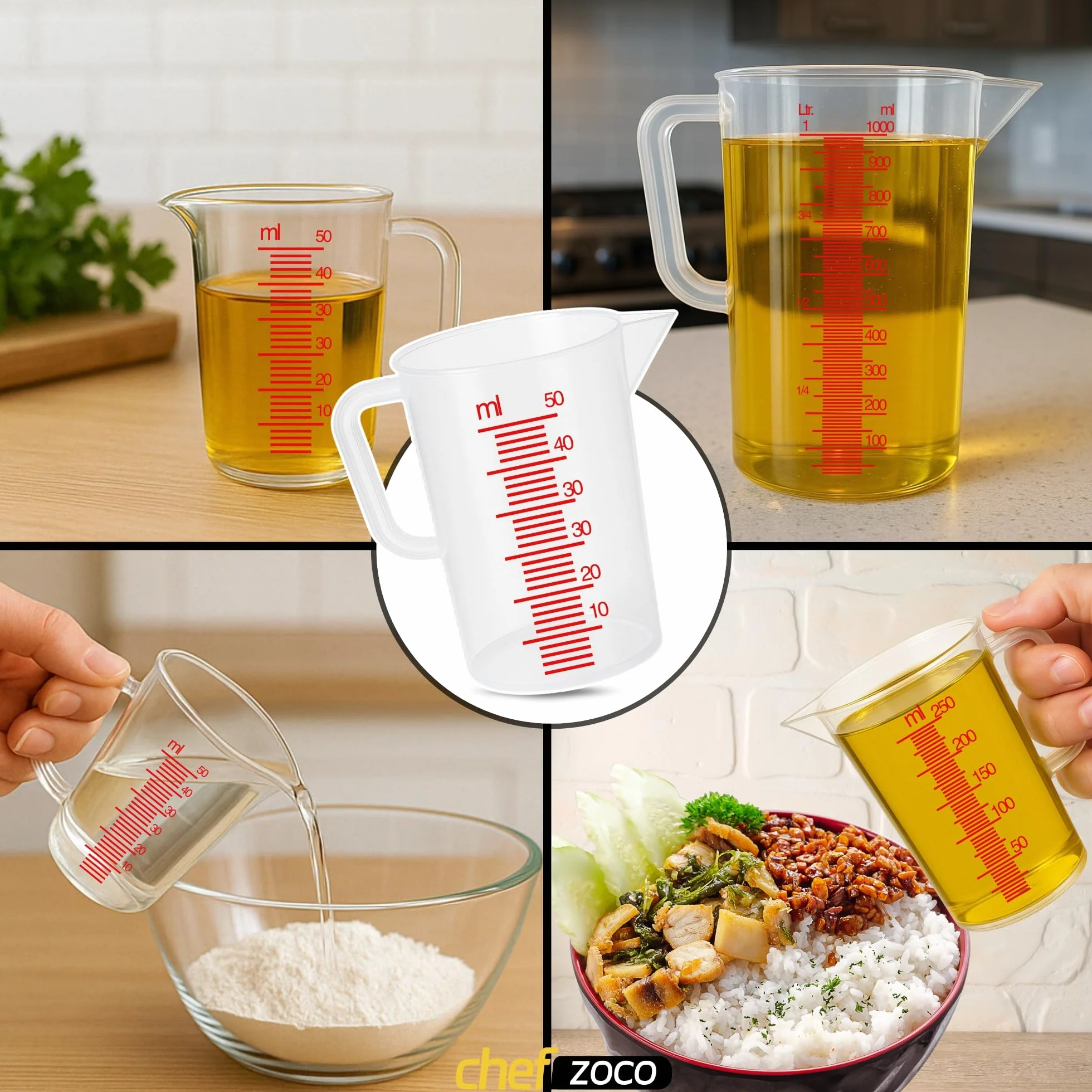 CHEFZOCO Jarra Medidora 65 ml Plástico Transparente para Microondas