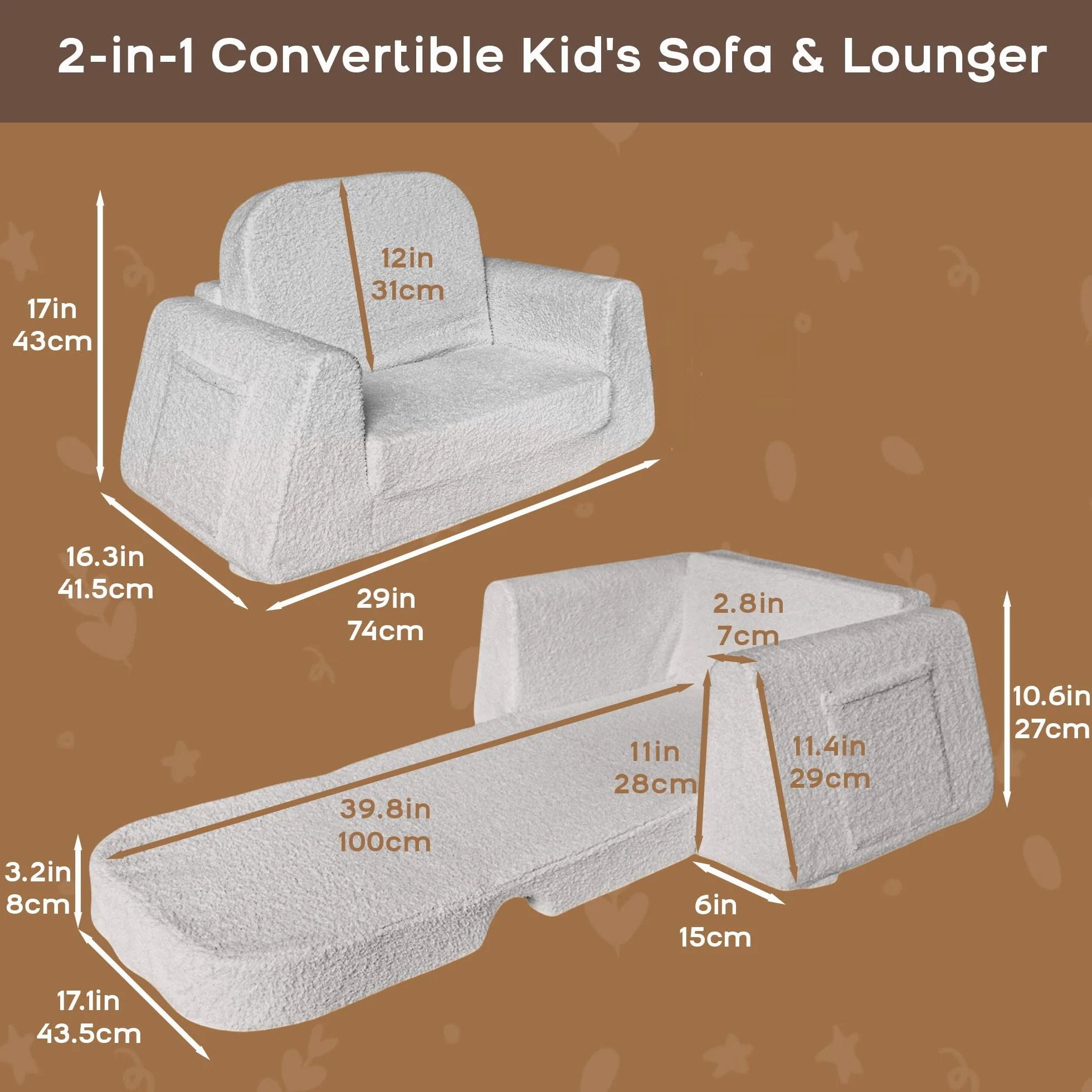 BanaSuper Sofá Cama Infantil 2 en 1, Sillón Convertible y Cama Plegable para Niños, Tejido Sherpa Suave, Funda Desenfundable Lavable, Regalo del Niño y Cumpleaños, Gris