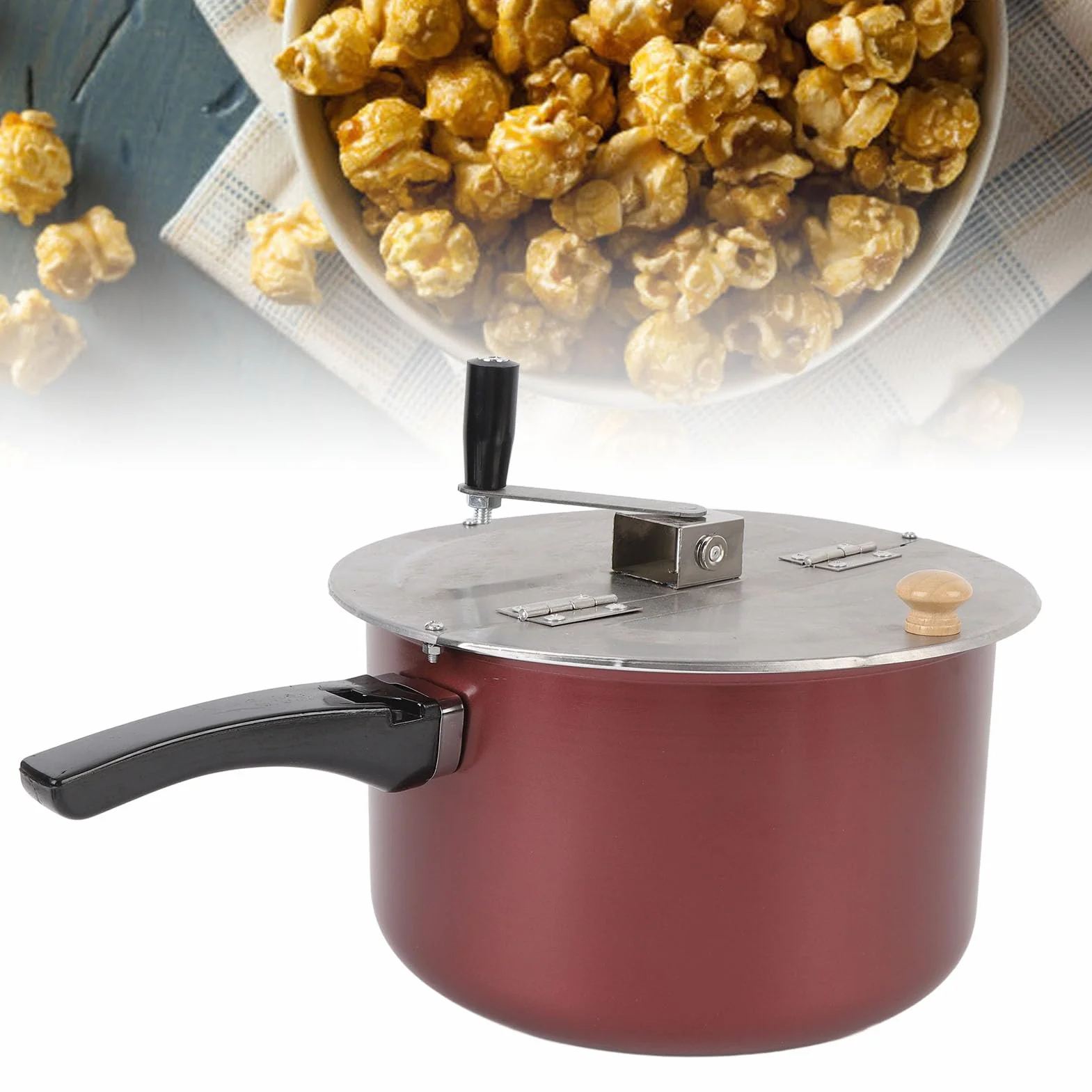 Yosoo Health Gear Máquina para Hacer Palomitas de Maíz de Acero Inoxidable, Manual, 11,2 X 6,3 Pulgadas, para Estufa de Gas y Cocina de Inducción, Agitación Manual, Uso Portátil para Noches de Cine