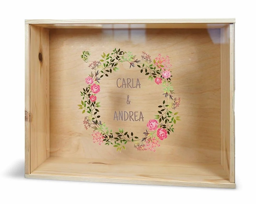 Caja de boda de plexiglás, Caja de recuerdos de madera para los recién casados, 36 x 27 x 10 cm, Caja de almacenamiento personalizada (Personalizzata matrimonio)