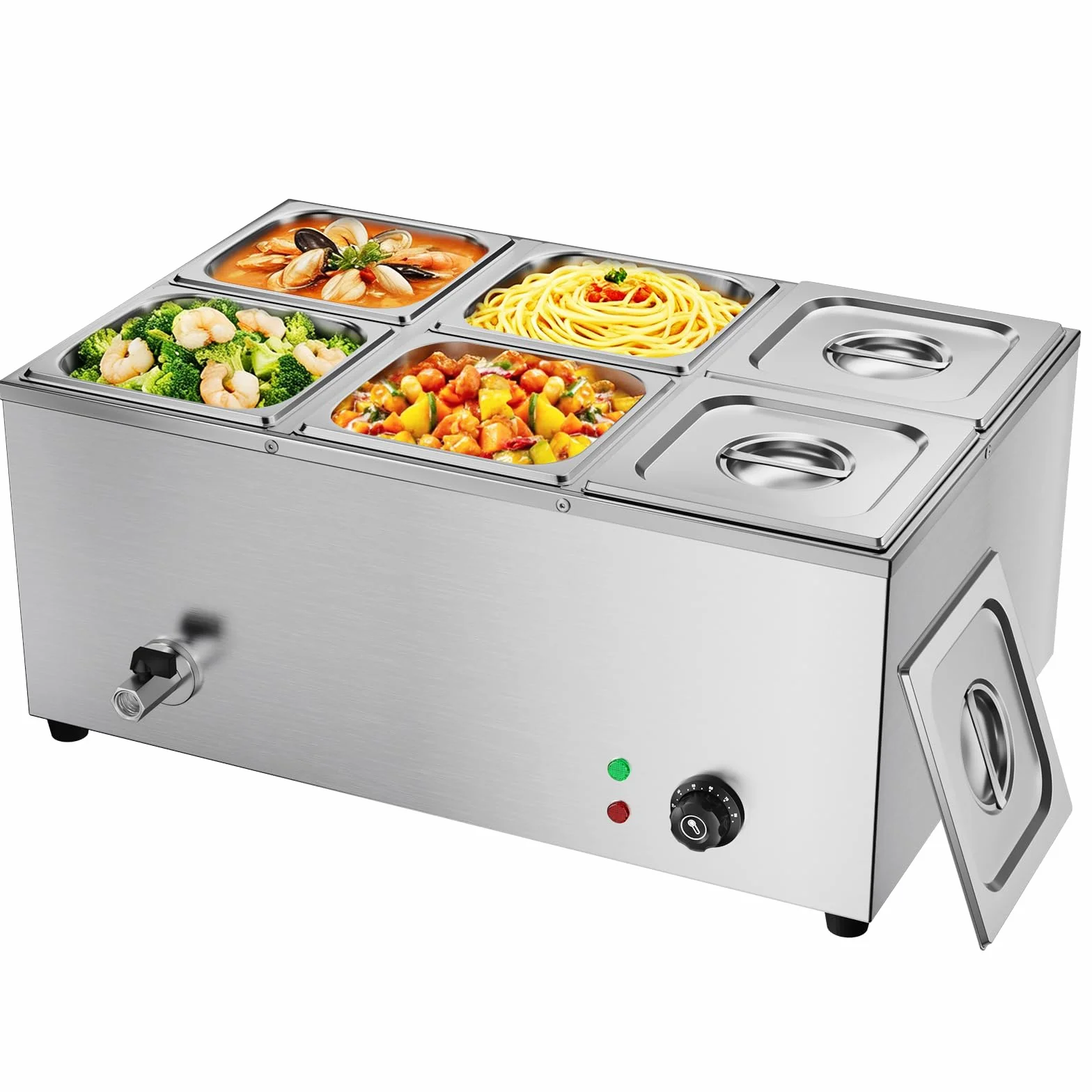 TAIMIKO Baño Marie Eléctrico Servidor de Buffet/Bufé de Acero Inoxidable 220 V Calentadoras Calentador Profesional Comercial con Tapa (6 Cacerolas)