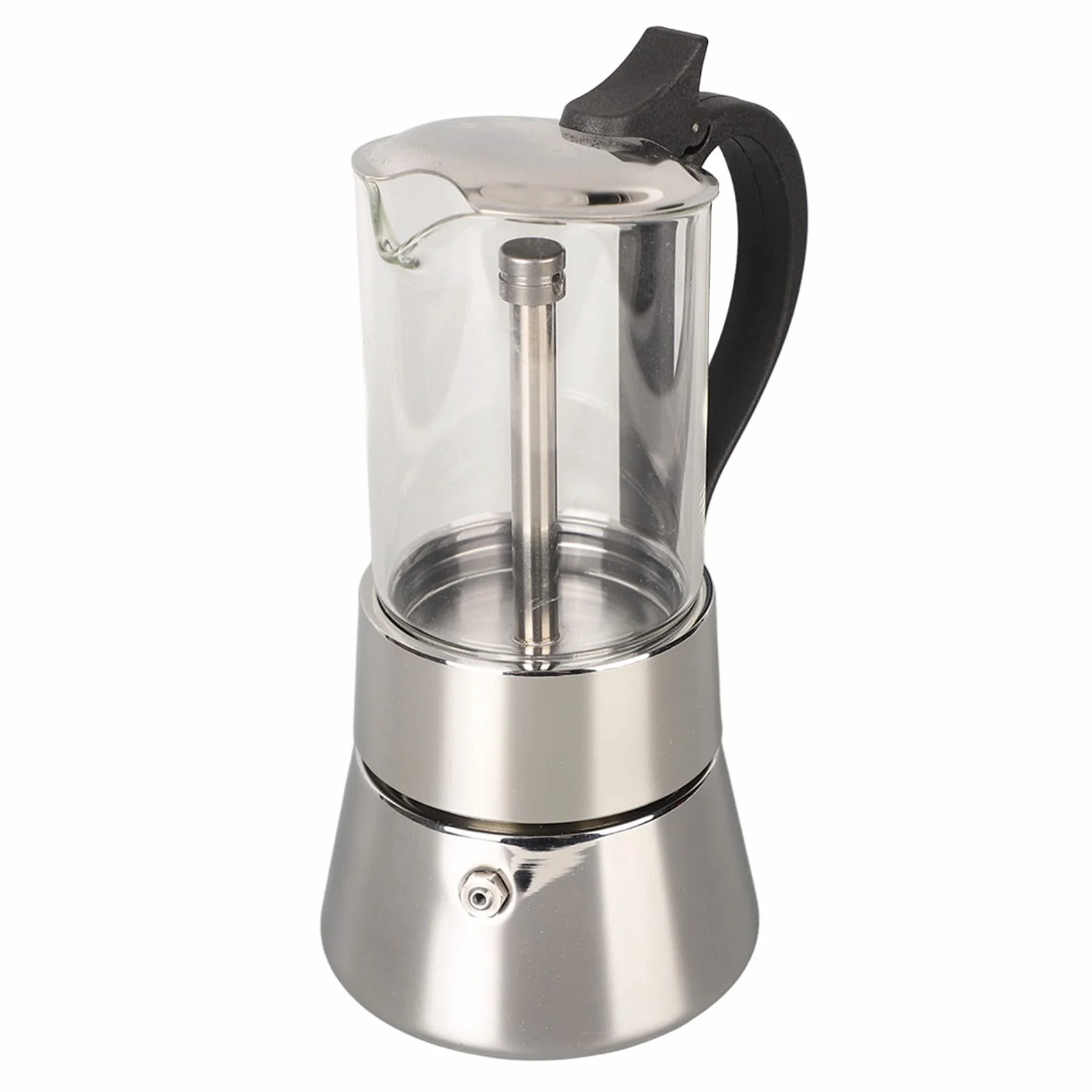 Cafetera Italiana de Estufa, Cuerpo de Acero Inoxidable con Tapa de Cristal, Cafetera Tradicional para Cocina con Capacidad de 4 Tazas | Cafetera italiana compatible con todas las cocinas, con tapa de cristal elegante (4 tazas)