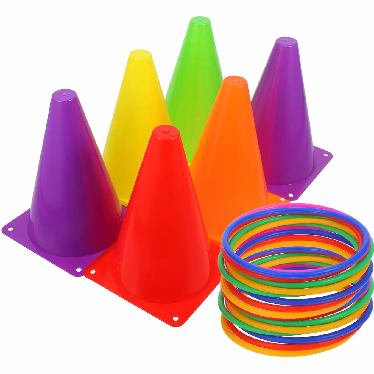 Conos De Plástico para Lanzamiento con Anillos Juego De Entrenamiento Deportivo para Niños, Seguro y Duradero, Ideal para Fiestas Infantiles, Actividades Al Aire Libre y Entrenamiento Sensorial