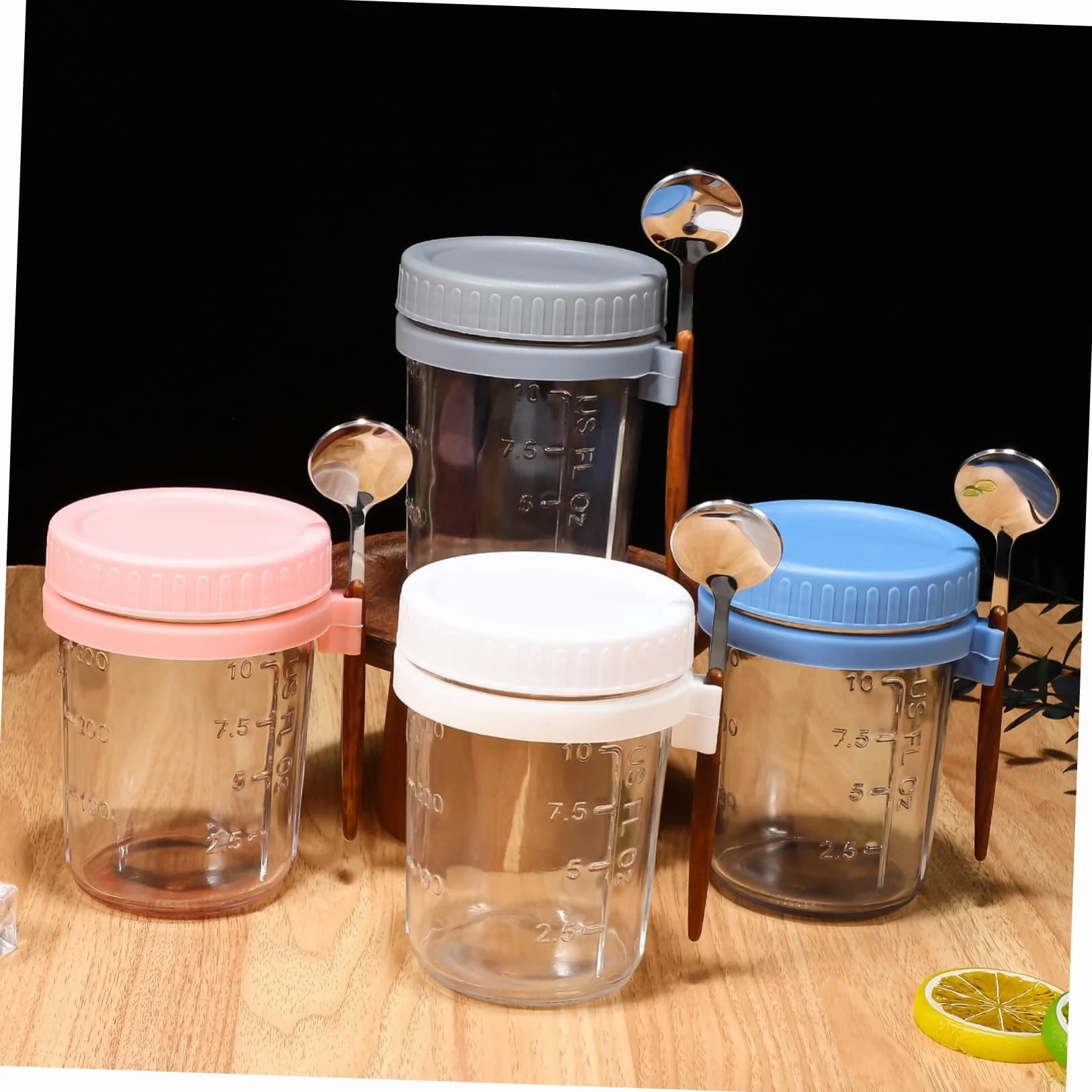 IMIKEYA Frascos de Vidrio Herméticos 400ml con Tapa y Cuchara, 4 Unidades | Boca Grande, Silicona Incluida, Cocina y Dormitorio, Prevención de Impurezas, Cierre a Prueba de Fugas