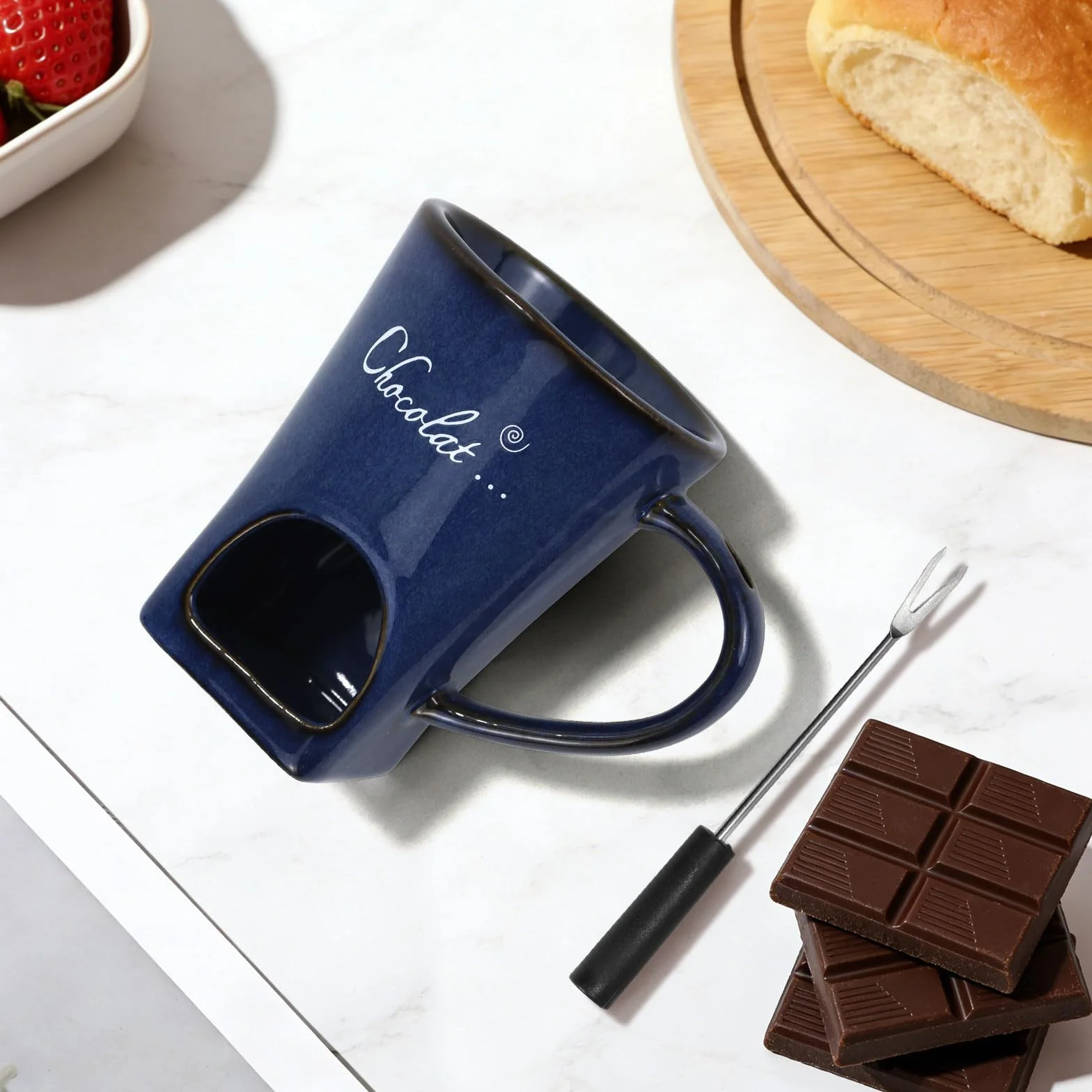 Juego de fondue de chocolate 130 ml de cerámica con tenedor