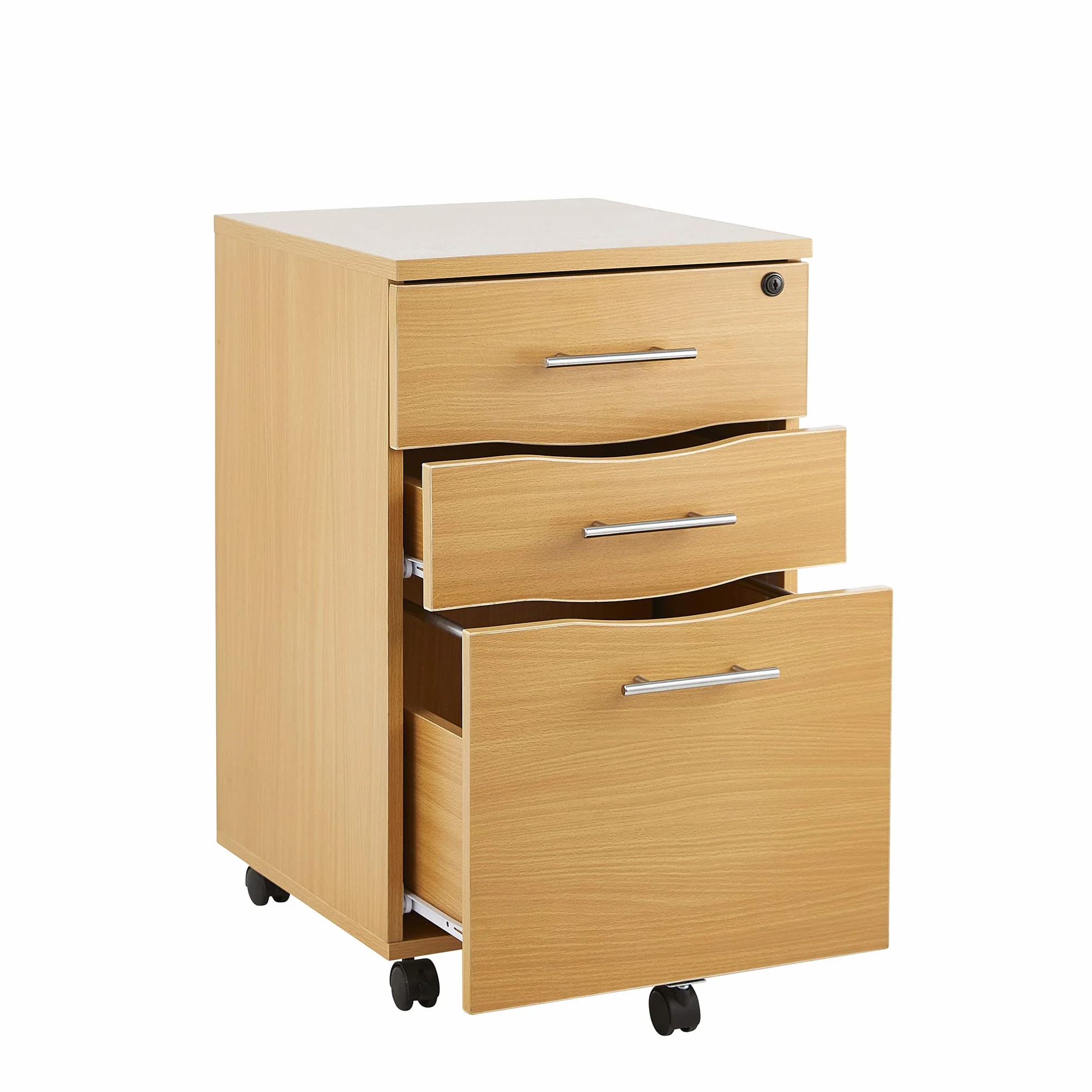 MMT Furniture Designs MMT-IV05 Pedestal de haya con 3 cajones para debajo del escritorio, laminado de madera fabricada, paquete plano (42W x44D x68H)cm