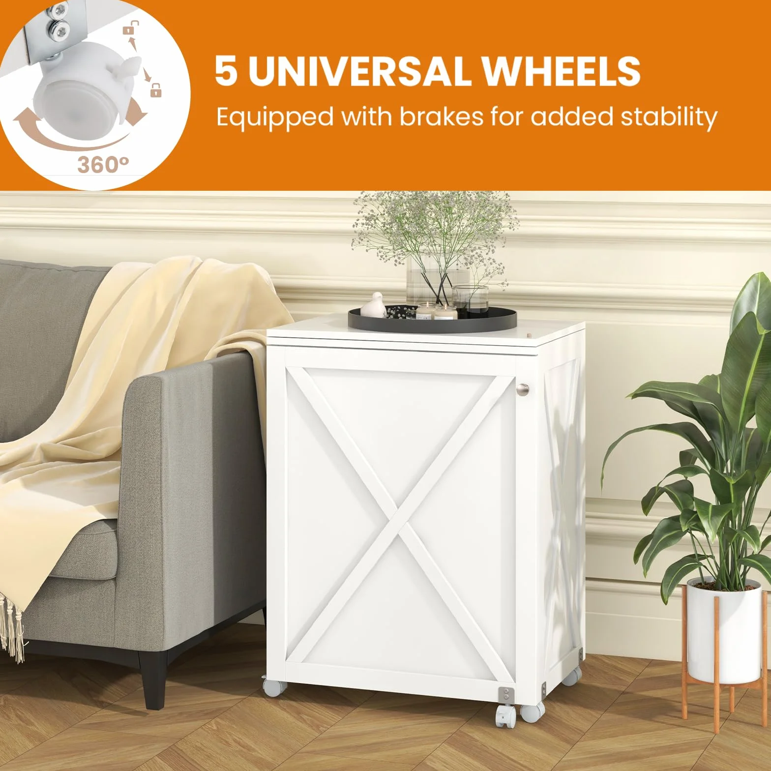 LIFEZEAL Armario de Costura, Mueble para máquina de Coser, Mesa Plegable de Costura con 5 Ruedas, 2 bandejas, 18 Ganchos para Hilo, Mesa Multifuncional de Manualidades (Blanco, 116 x 40 x 76cm)