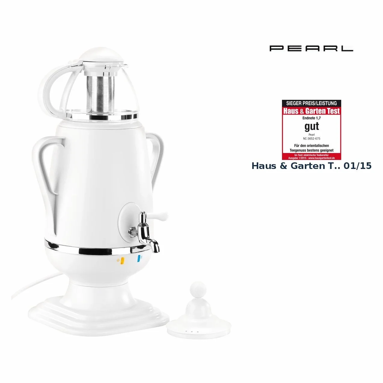 PEARL Teteras eléctricas para té caliente - Samovar: Tetera Samovar con tetera de vidrio, 2300 vatios, 3,5 y 0,5 litros (tetera Con Mantener la función caliente, Samova, Dispensador de agua)