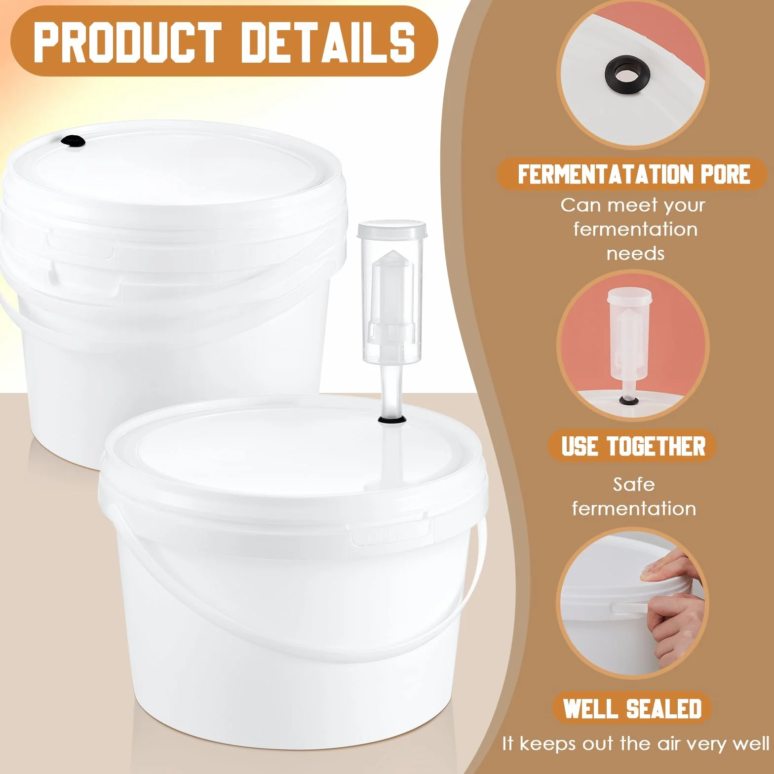 Hushee 6 cubos redondos de fermentación de 1 galón con tapa, fermentación de grado alimenticio, fermentador de vino para cerveza, vino, sidra, bebidas fermentadas