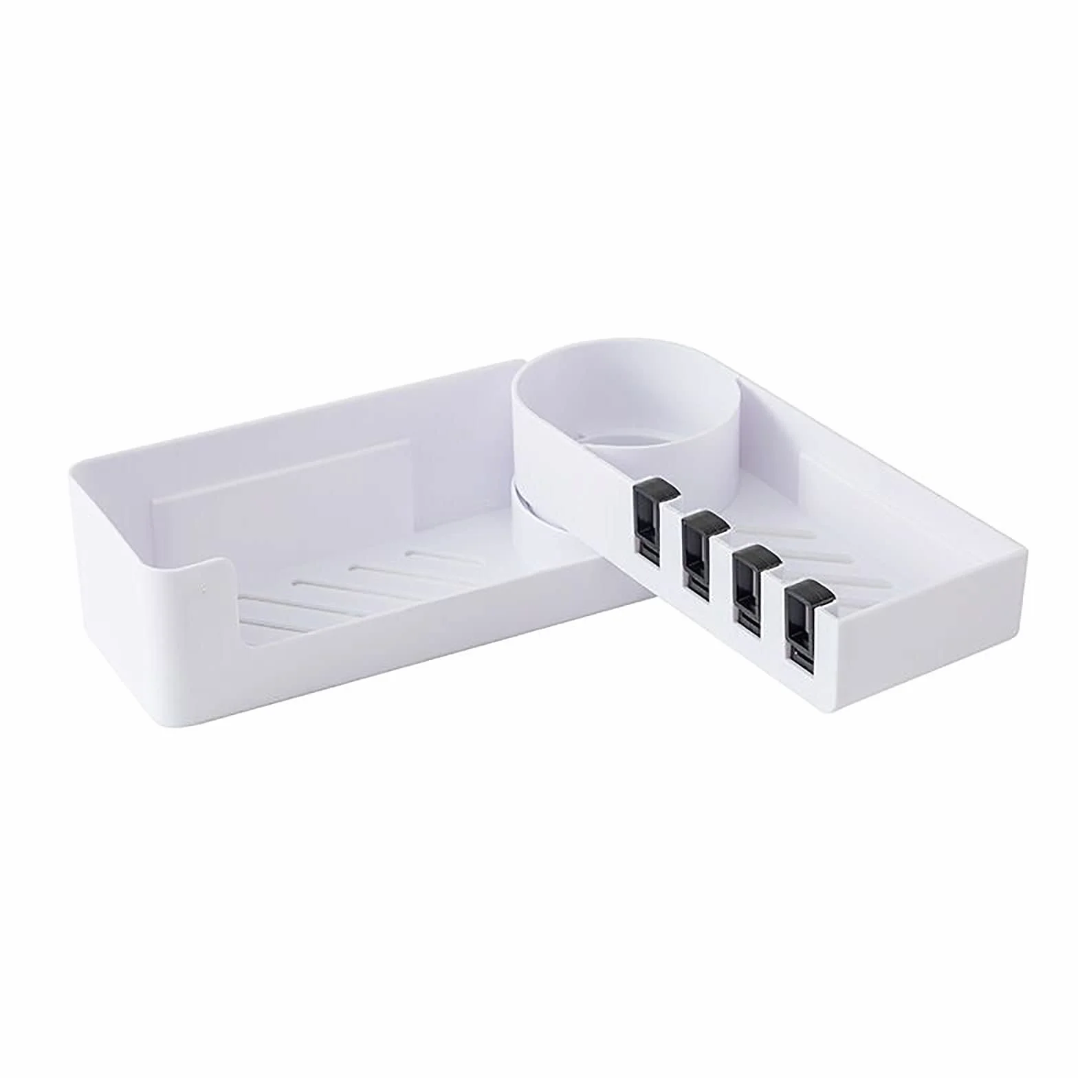 estantes de baño exquisitos Estante de baño montado en la Pared Ducha sin perforación Estante de Ducha con Ganchos Estante Giratorio para Cocina baño Inodoro/Negro