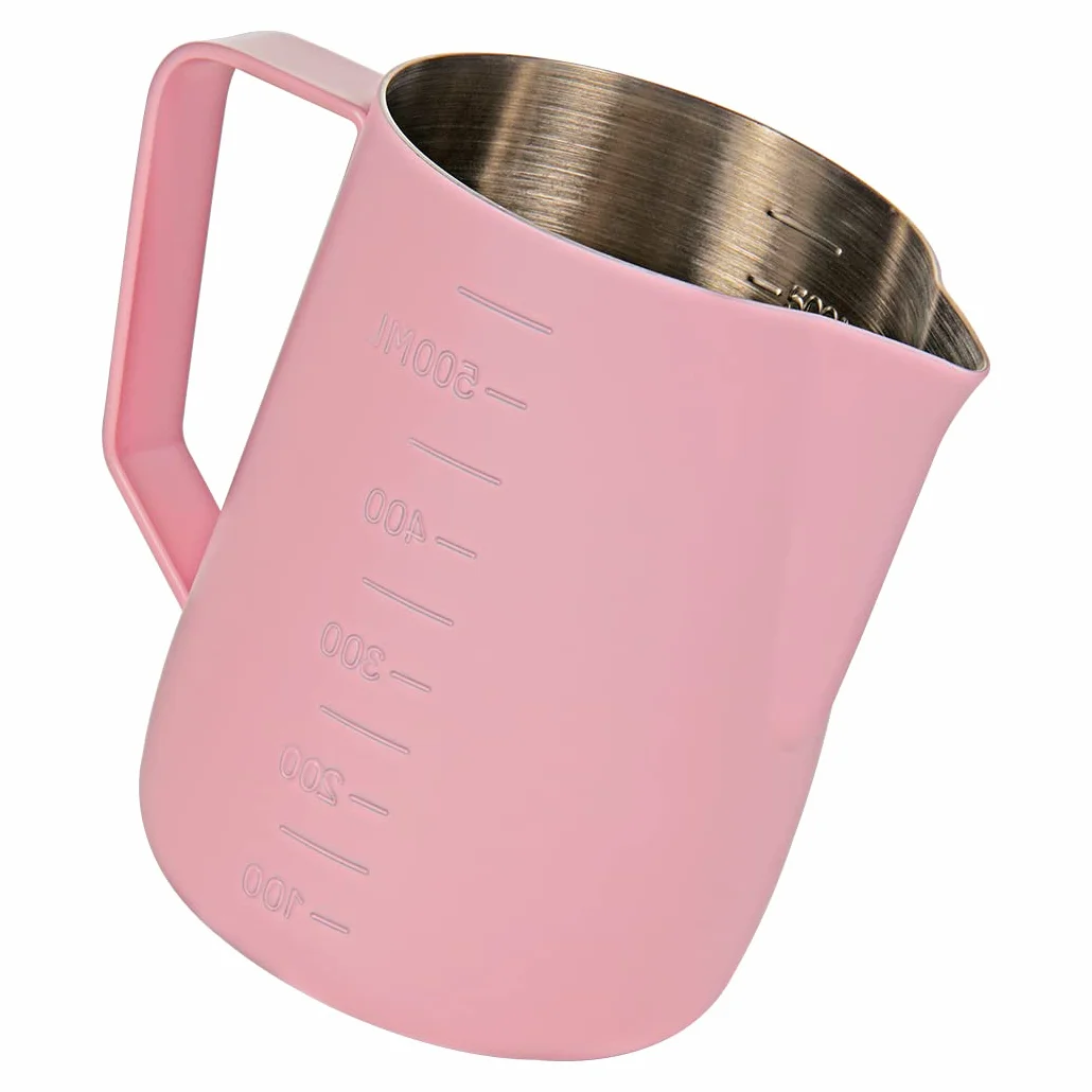 Jarra de Vapor 600 ml - Jarra de Espuma de Leche de Acero Inoxidable, Taza de Café Arte con Leche Rosa