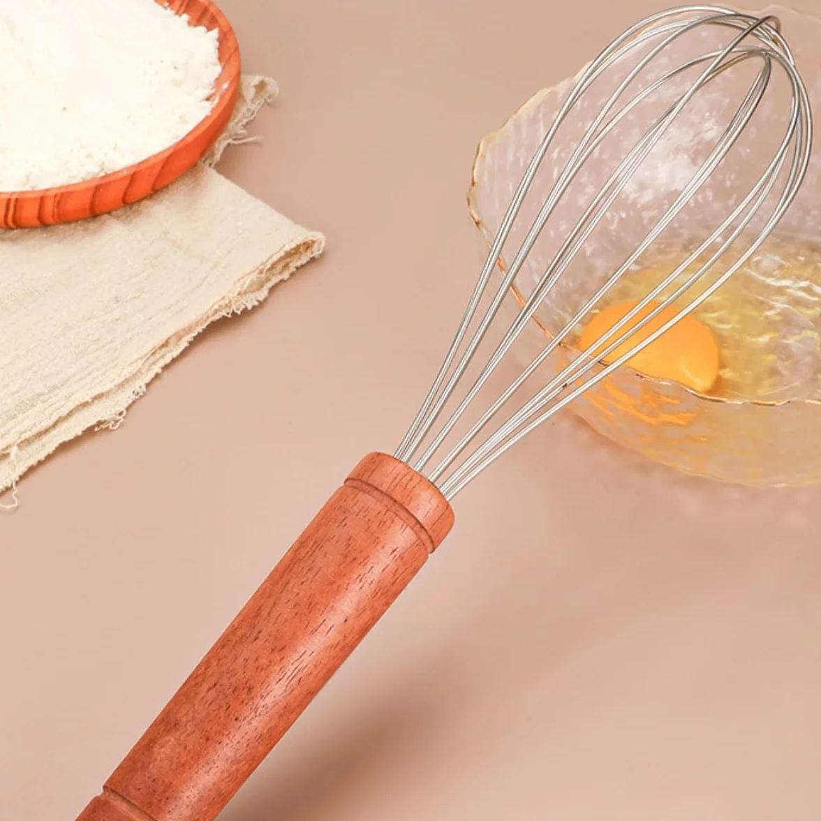 Batidor Huevos Batidor De Huevos Acero Inoxidable, Mango Madera Maciza, Crema Batida Manual, Artefacto For Hornear, Cocina Casera, Batidora Utensilios Cocina(35x8cm)