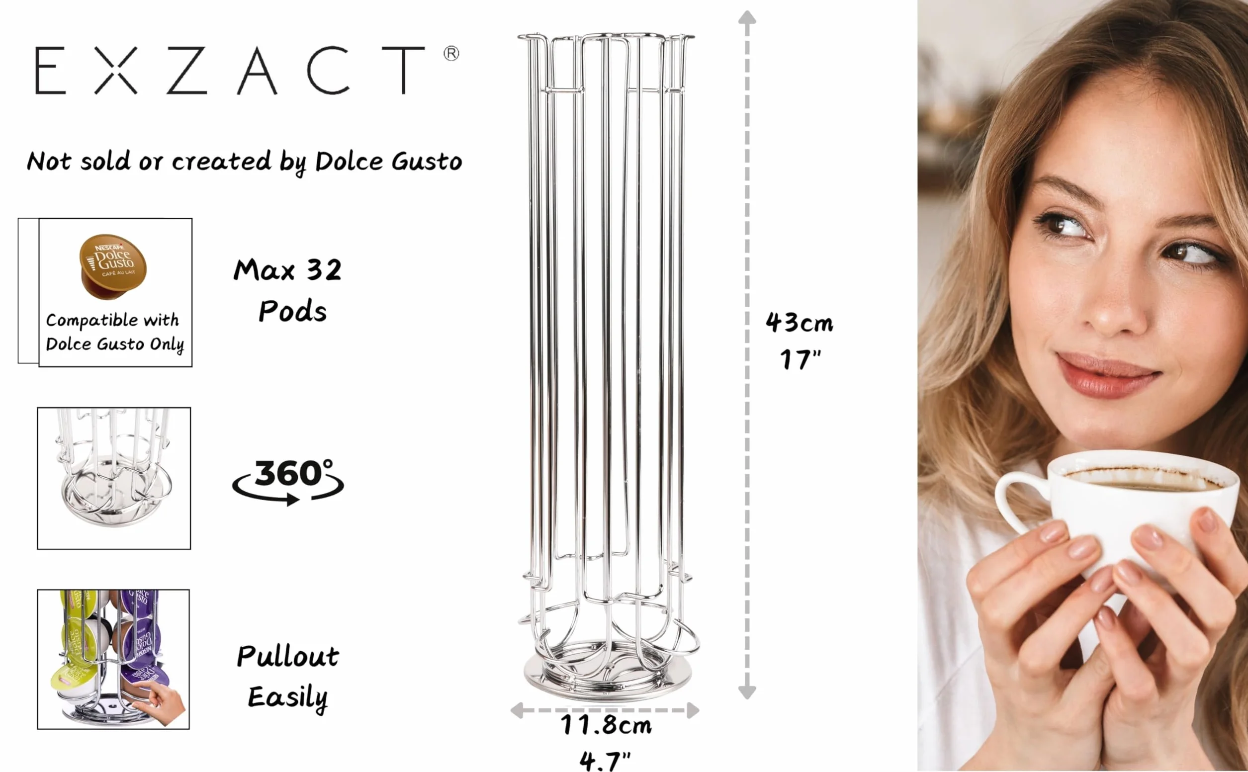EXZACT EX-DG031-32 Soporte giratorio para Cápsulas de café Dolce Gusto 32 piezas