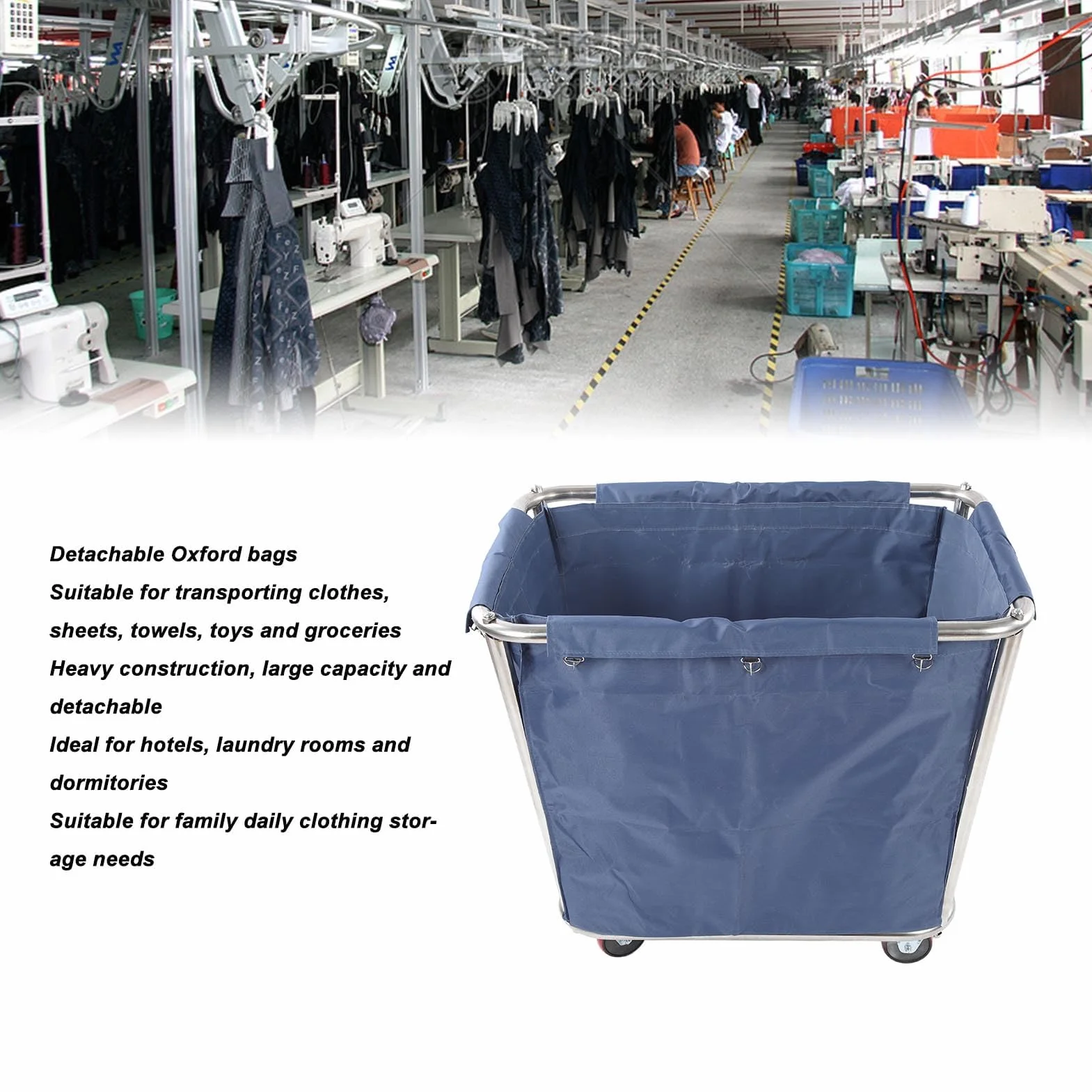 Carrito de Lavandería, Cesta de Lavandería Comercial con Ruedas, Cesta de Lavandería, Clasificador de Ropa con Marco de Acero para el Hogar, Hotel, Lavandería, 350 L