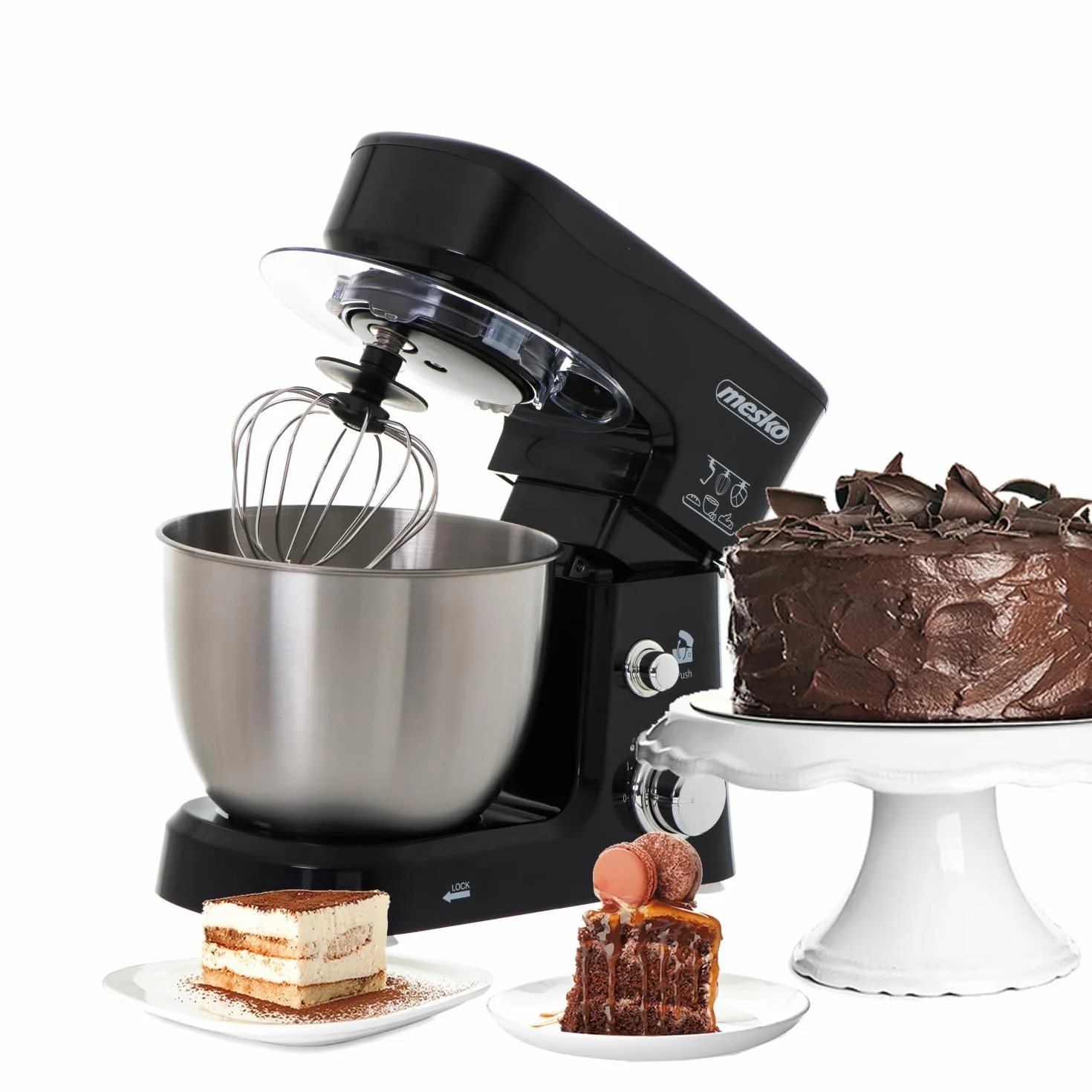Mesko MS4217 Robot Cocina Batidora Amasadora Repostería, Recipiente Acero Inoxidable de 3,5 l, 6 Velocidades, Gancho para Amasar, Varilla Mezcladora, 1200 W