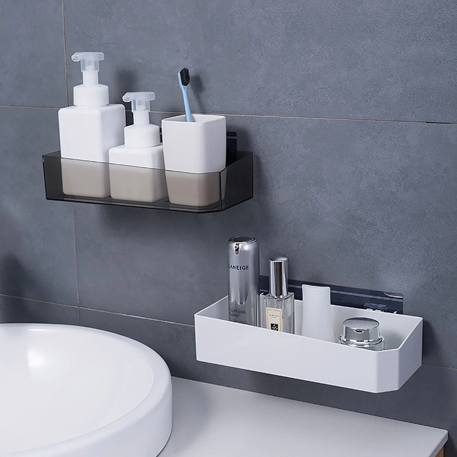 estantes de baño exquisitos Almacenamiento de baño Adhesivo montado en la Pared estantería de Ducha Estante de baño sin Perforaciones para Cocina baño Inodoro/Negro