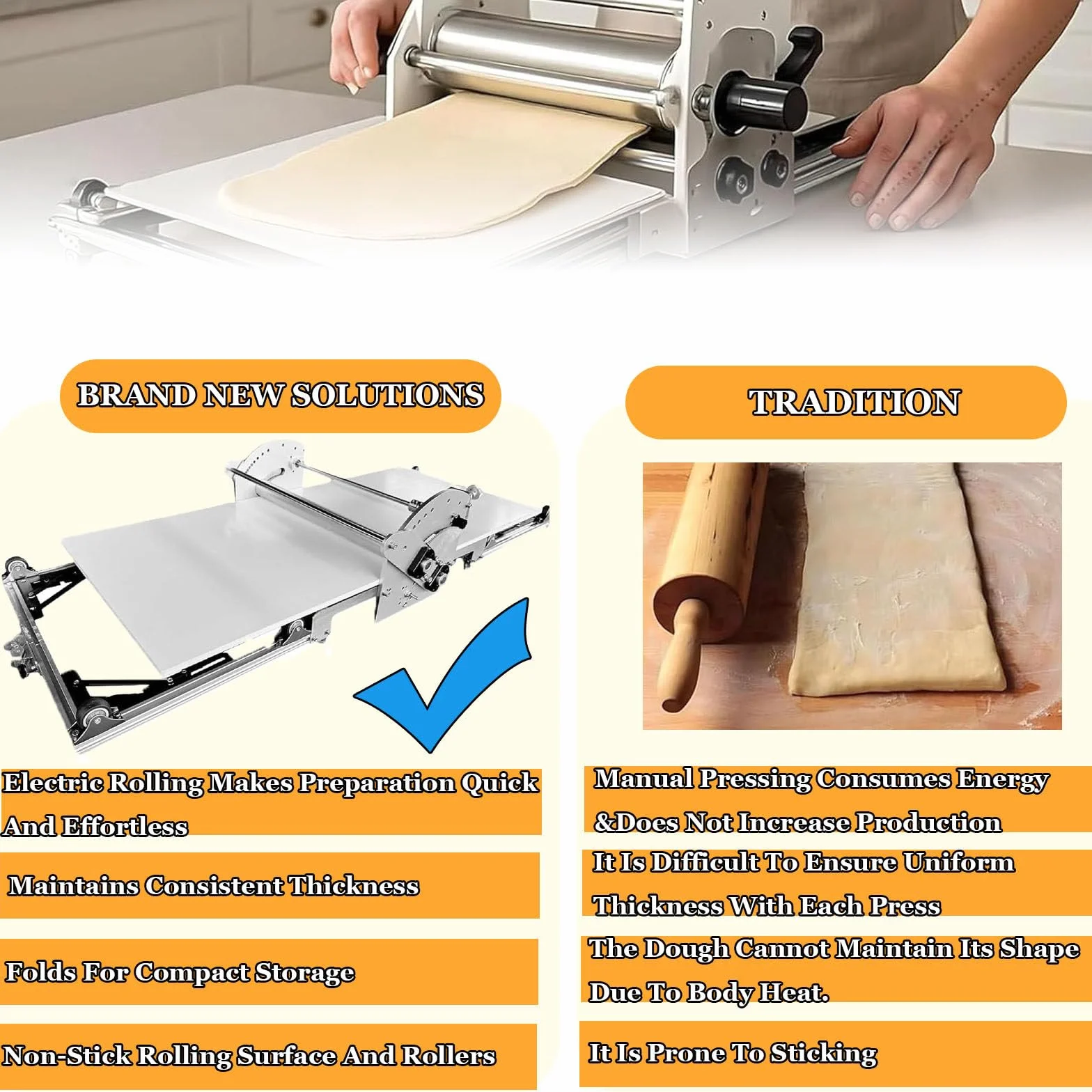 Laminadora de Masa eléctrica Plegable con Tabla laminadora, laminadora de Masa eléctrica de Acero Inoxidable para el hogar, máquina laminadora de Masa eléctrica con Grosor Ajustable