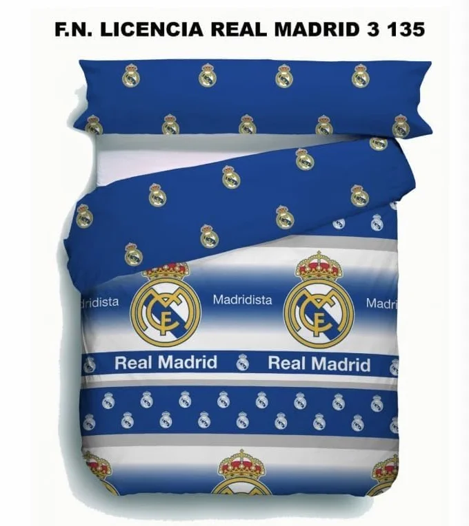 Juego de Cama del R. Madrid Equipo de Fútbol (1 Funda de Edredón + 1 Funda de Almohada), Oficial Fútbol Madrid, Regalo R. Madrid, 50% Algodón y 50% Poliester, (L,135CM)