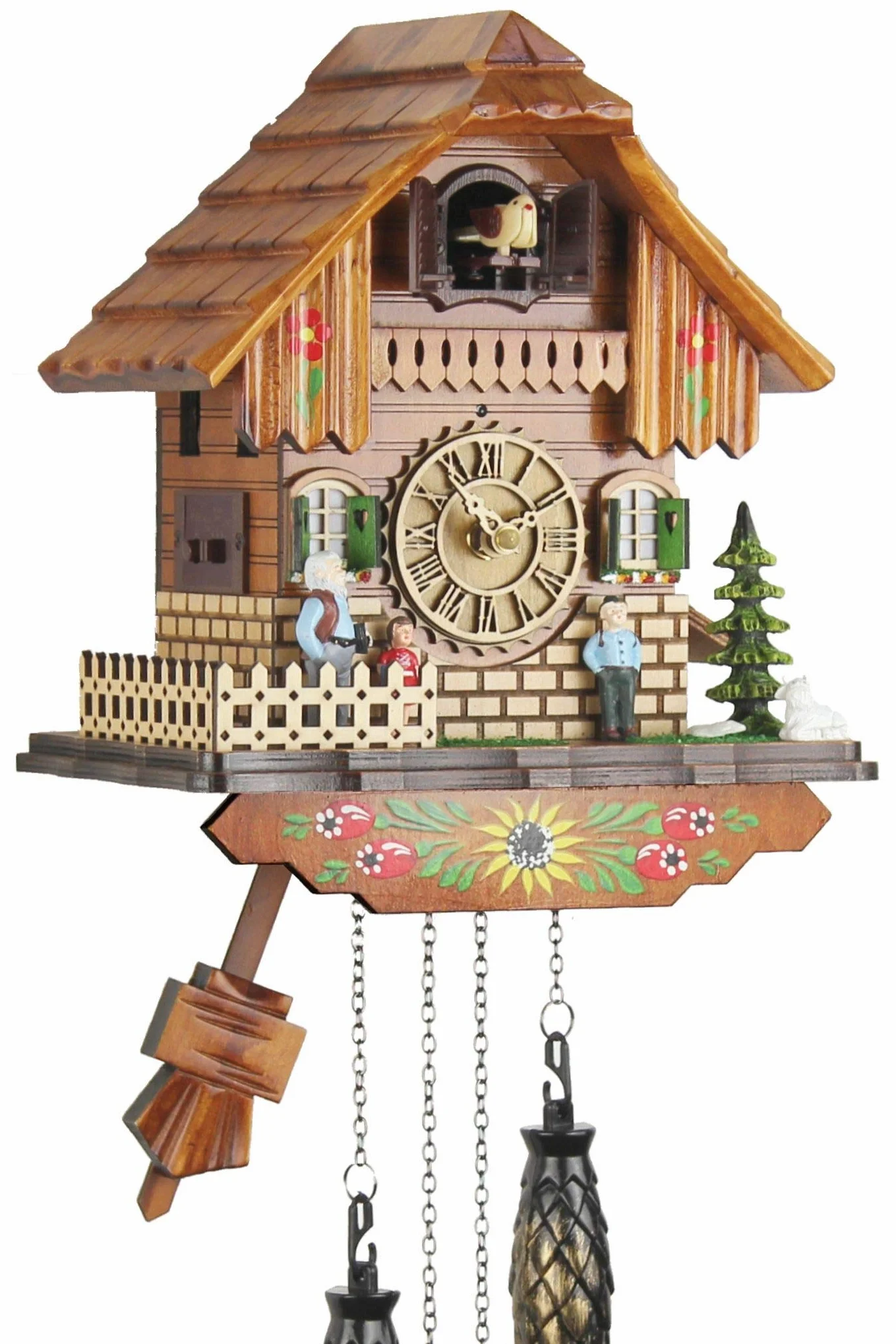 60830000 - Reloj de cuco de madera auténtica, mecanismo de cuarzo con pilas, con música, casita de Heidi II, 25 cm, 60830000