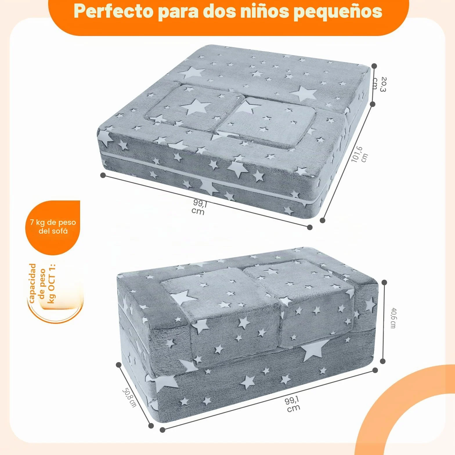 MeMoreCool Sillon Bebe, sofá con Estrellas Que Brillan en la Oscuridad, sofá Plegable para niños Infantil, Sillones Infantiles, Sofá Infantil Modular para Sala de Juegos