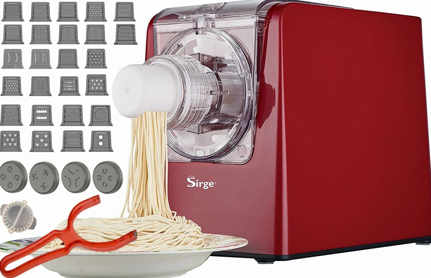 Sirge Pastamag30 - Máquina para hacer pasta de 300 W - 30 discos - hasta 900 g de pasta - Extrusión vertical y horizontal - Incluye accesorios para raviolones de regalo