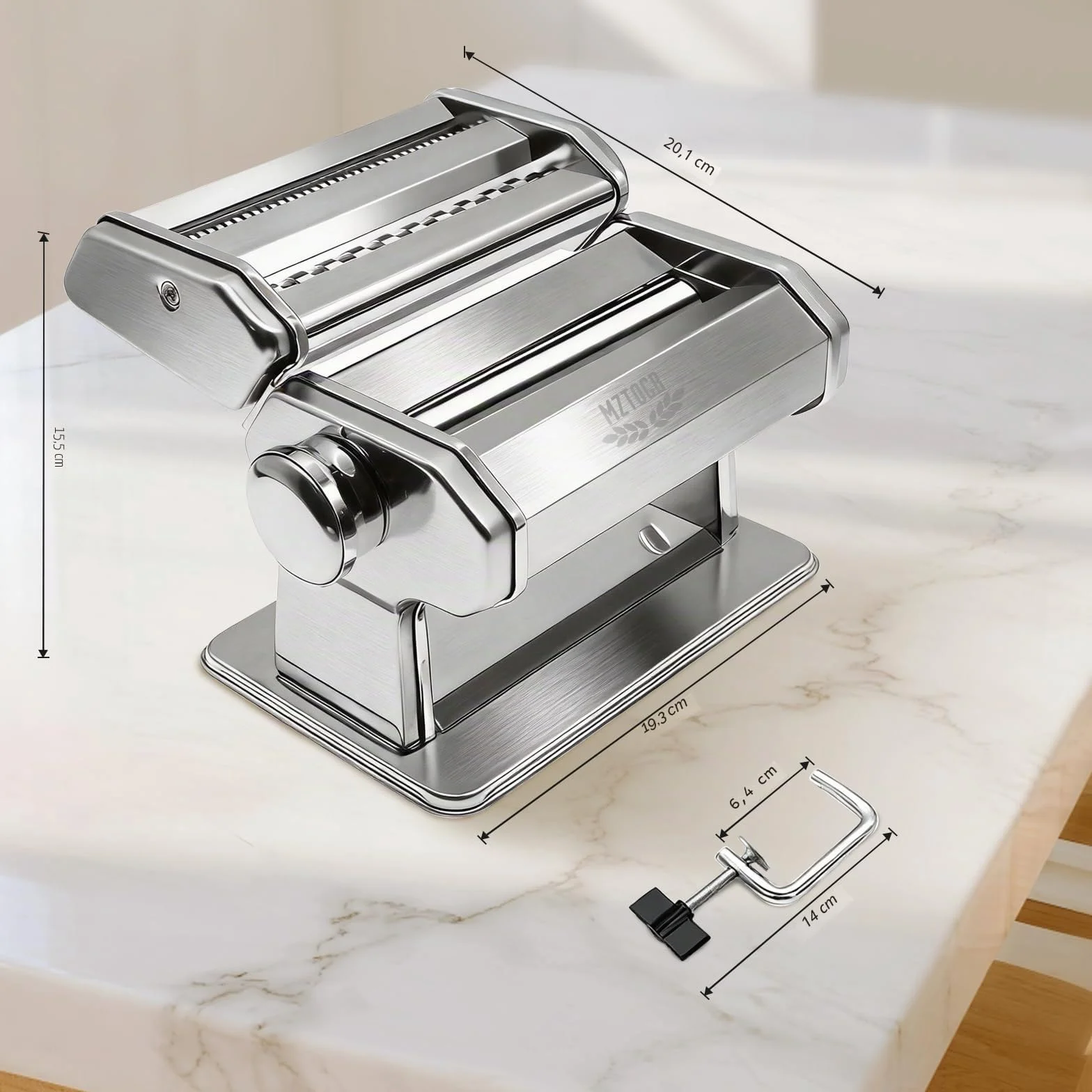 MZTOGR Máquina para hacer pasta y raviolis, juego de 6 piezas de acero de 150 mm con 9 ajustes de grosor ajustables, incluye accesorio para hacer raviolis, estante de secado de pasta