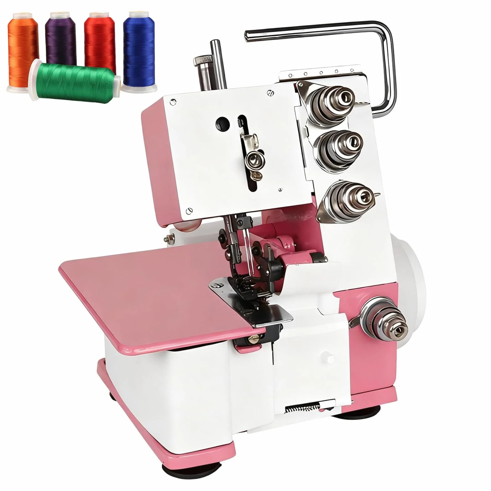 Máquina de coser Serger Overlock con 4 hilos, pedal y luz LED, máquina de coser multifuncional, 1200 puntadas por minuto, para varios tejidos pink