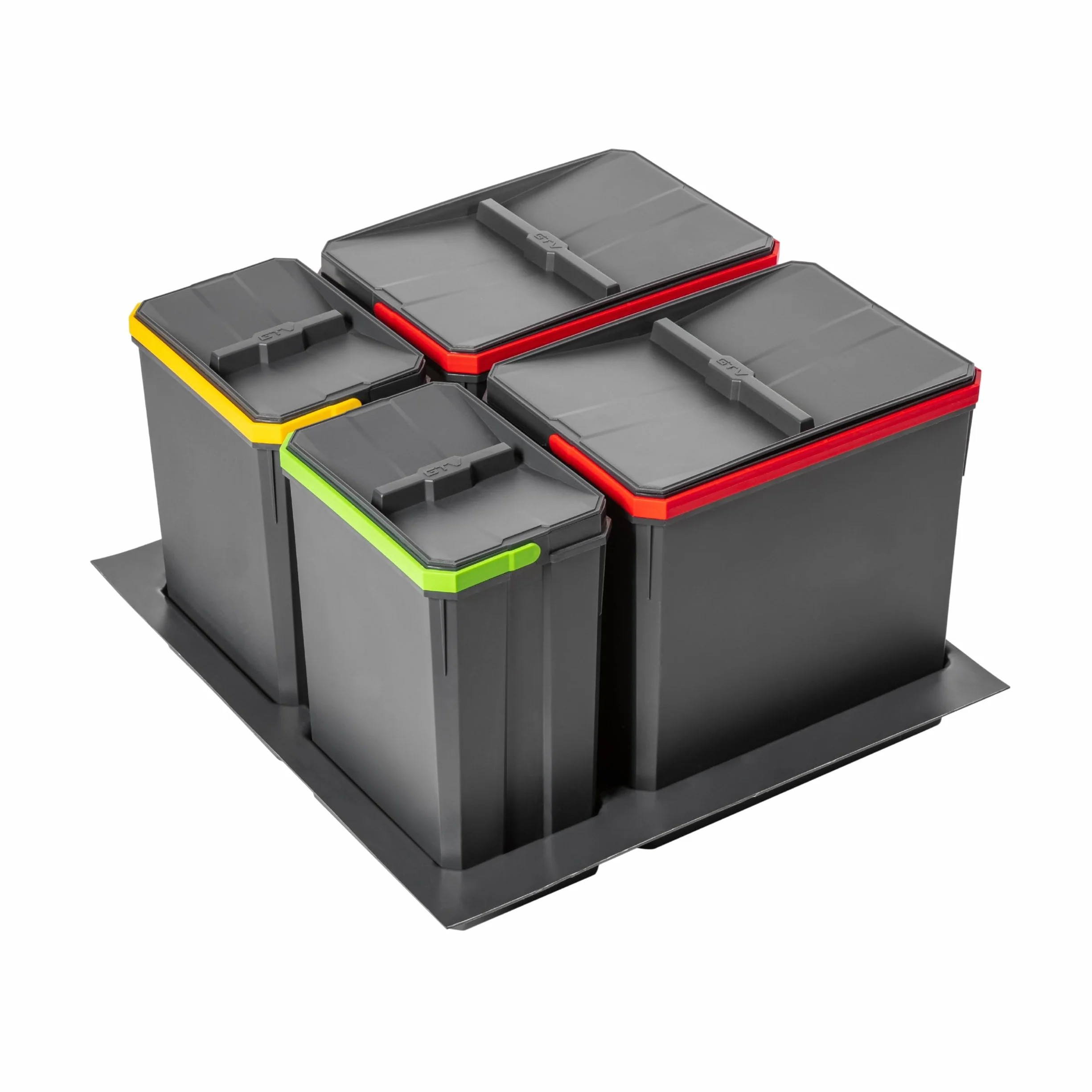 GTV - Juego de cubos de basura AxiSpace para cajones y armarios con ancho de 600 mm, juego compuesto por 2 recipientes de 15 l, 2 x 7 l, cubo de basura de plástico con partículas de grafeno, color