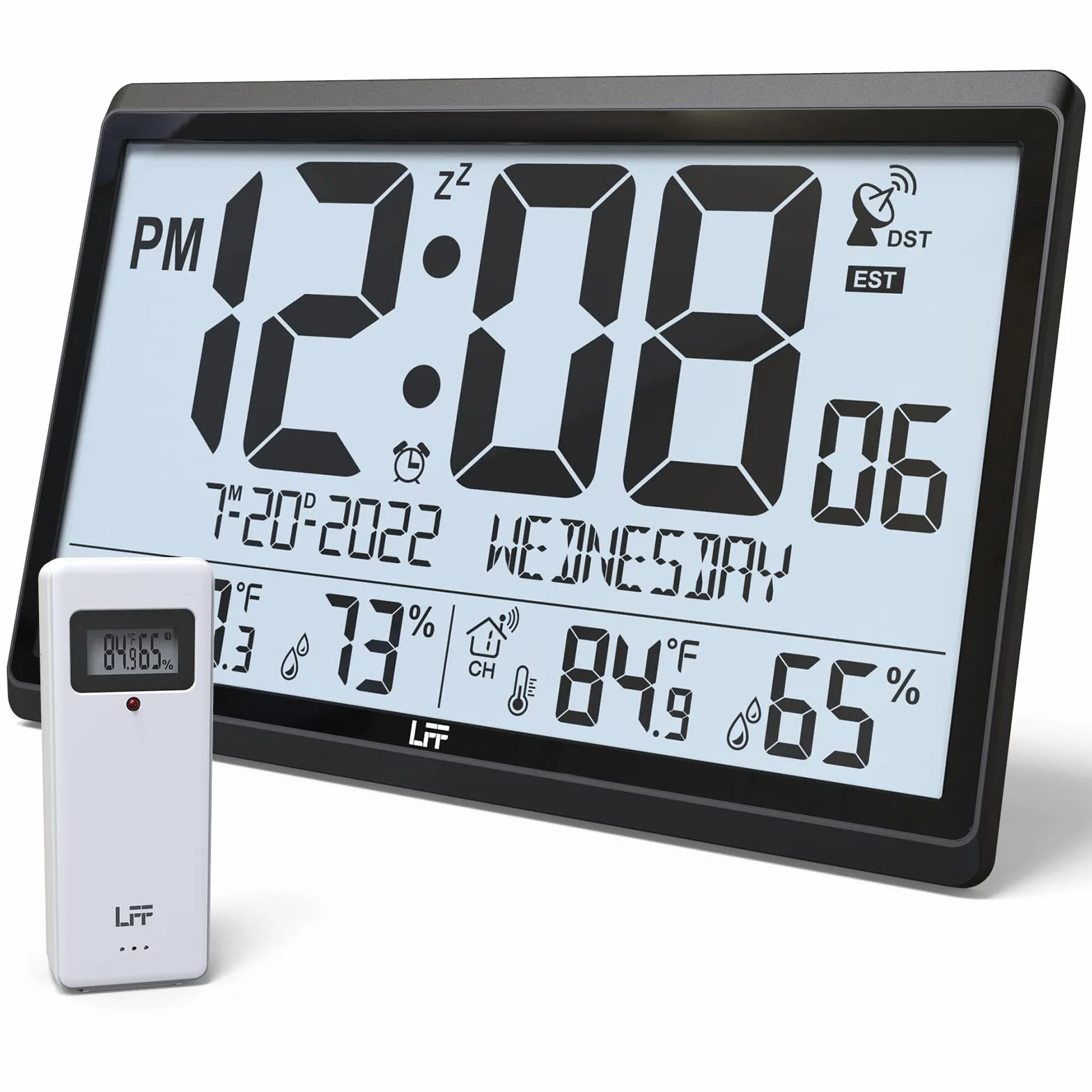 Reloj atómico nunca necesita configuración, funciona con pilas, reloj de pared digital con temperatura y humedad interiorexterior, sensor inalámbrico para exteriores, reloj de pared atómico con