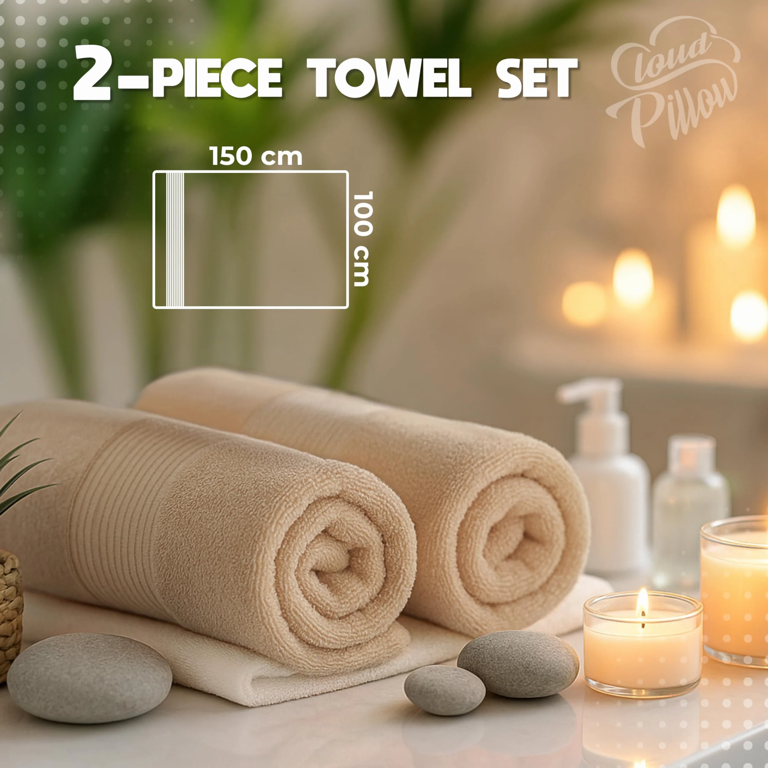Cloud Pillow Toallas baño 100x150 2 Piezas - 100% Algodón – 500 g/m2 - Suaves, Absorbentes y Duraderas - Oeko-Tex - Ideal para Hogar y Wellness | 100% algodón, 500 g/m², suaves, absorbentes y resistentes, toallas de baño, textiles de baño y toallas de bañ