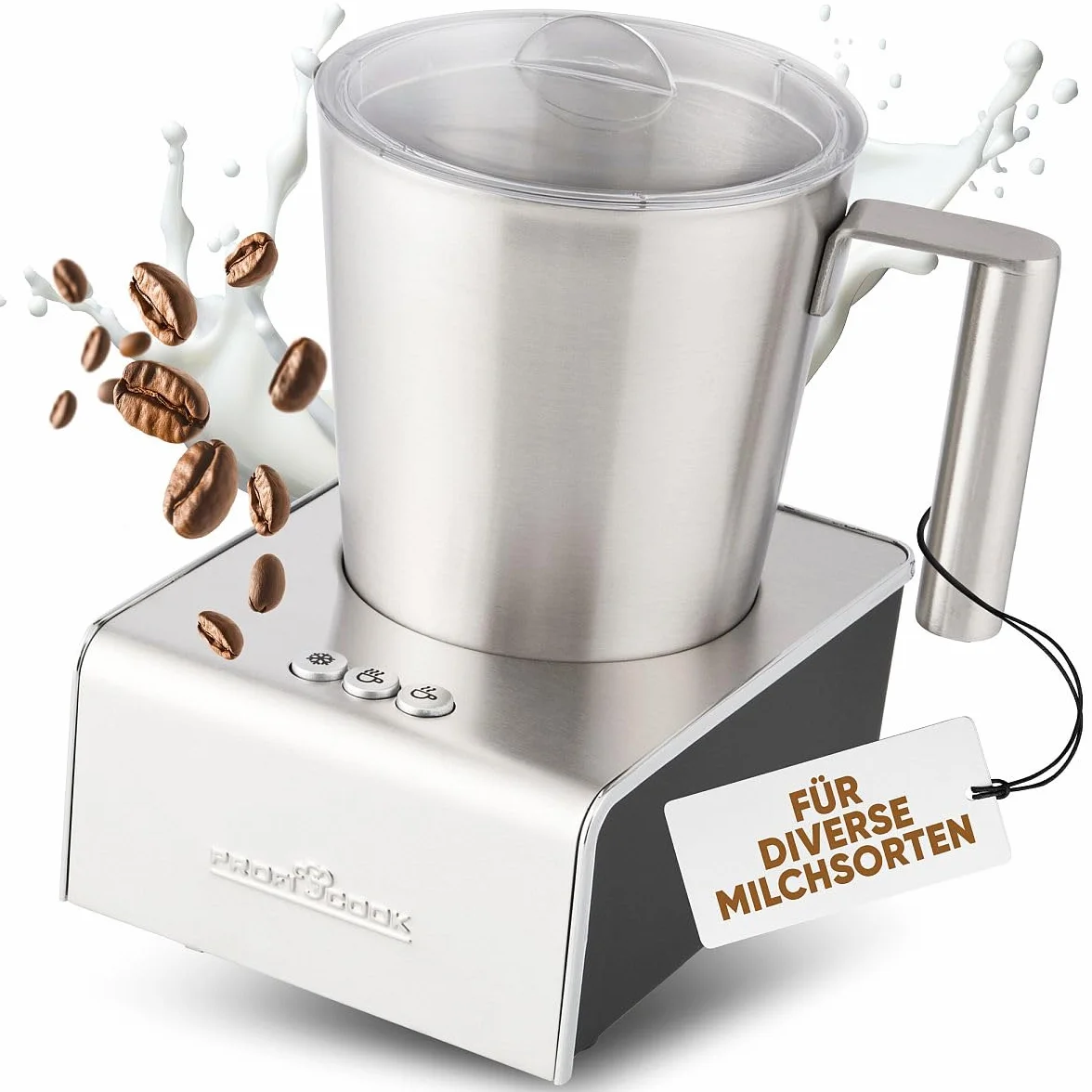 ProfiCook® Espumador de leche con función frío y calor | Espumador de leche eléctrico con 6 funciones | aprox. 500 ml de espuma | carcasa de acero inoxidable | PC-MS 1032