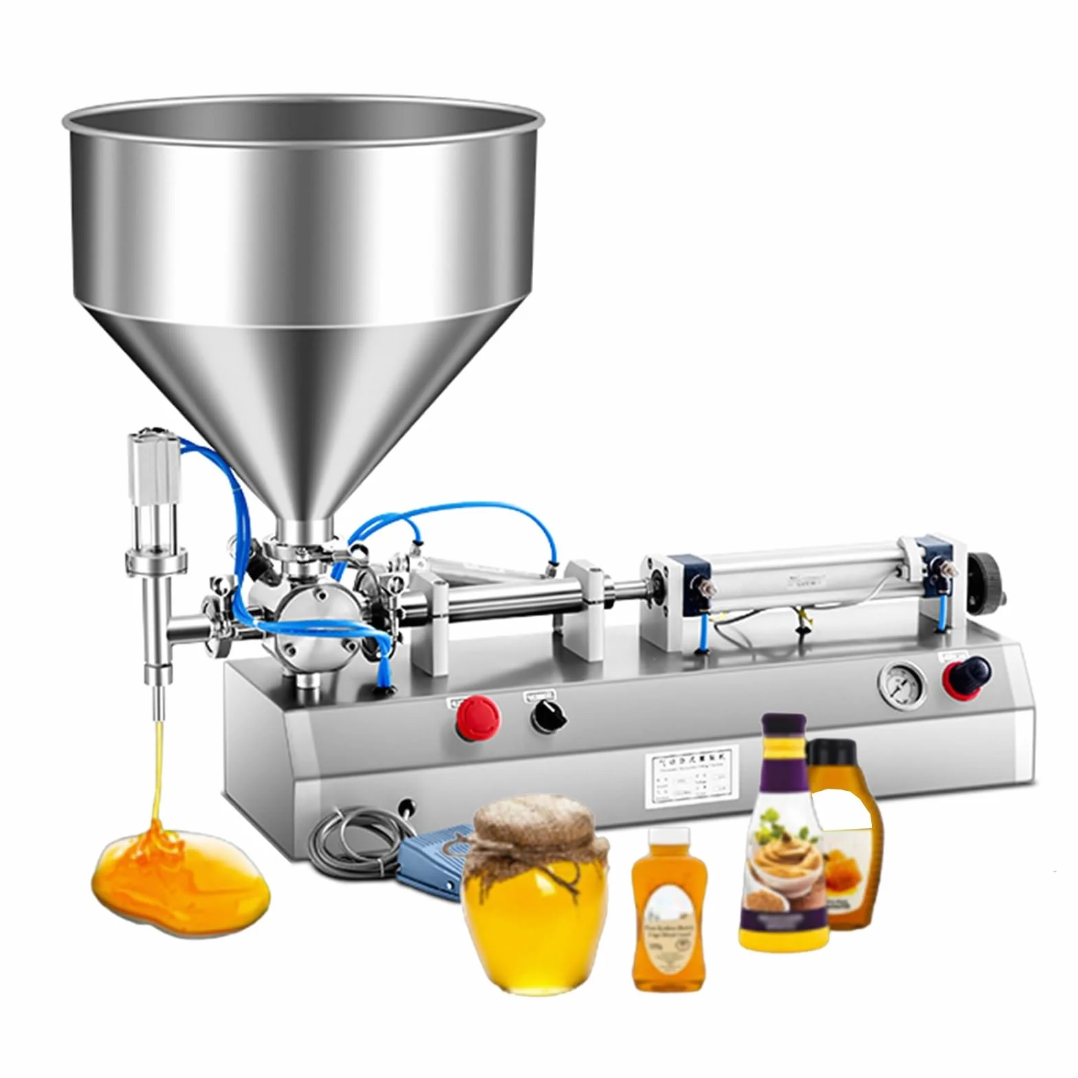 YVYKFZD Máquina De Llenado De Líquidos En Pasta, Llenadora De Botellas Semiautomática Horizontal Ajustable, Llenado De Líquidos Neumática De Acero Inoxidable De Cabezal Simple, Para Alimentos (Size :