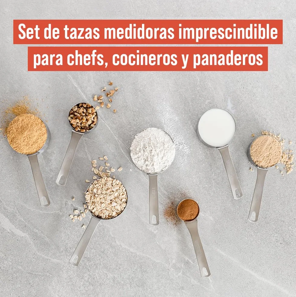Chef Pomodoro Tazas Medidoras Cocina Acero Inoxidable Juego 7 Piezas Apilables Mango Largo