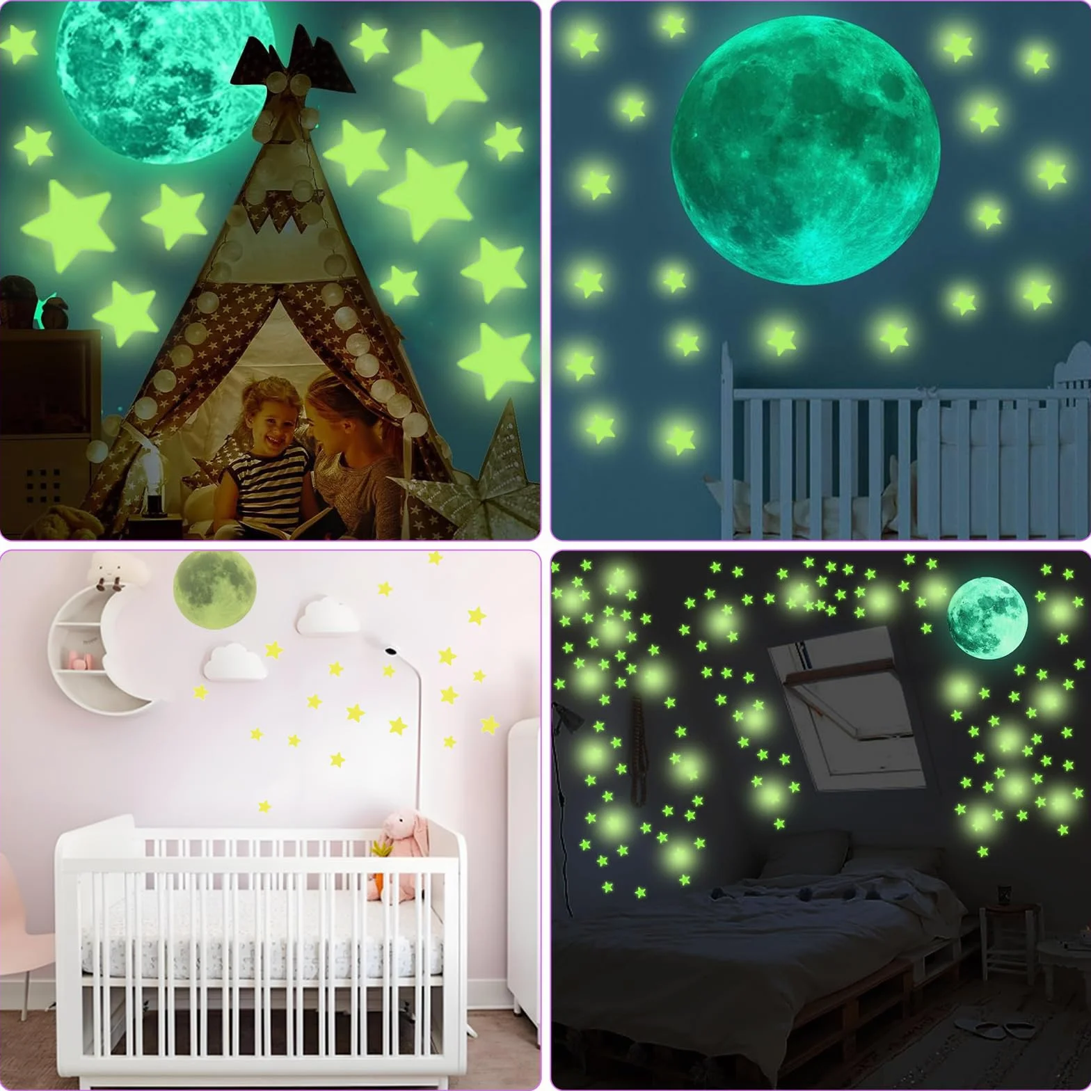 Pegatinas Estrella Luminoso 334 Piezas, Absorción Luz Estrellas Fluorescentes para Techo Decoración Dormitorio
