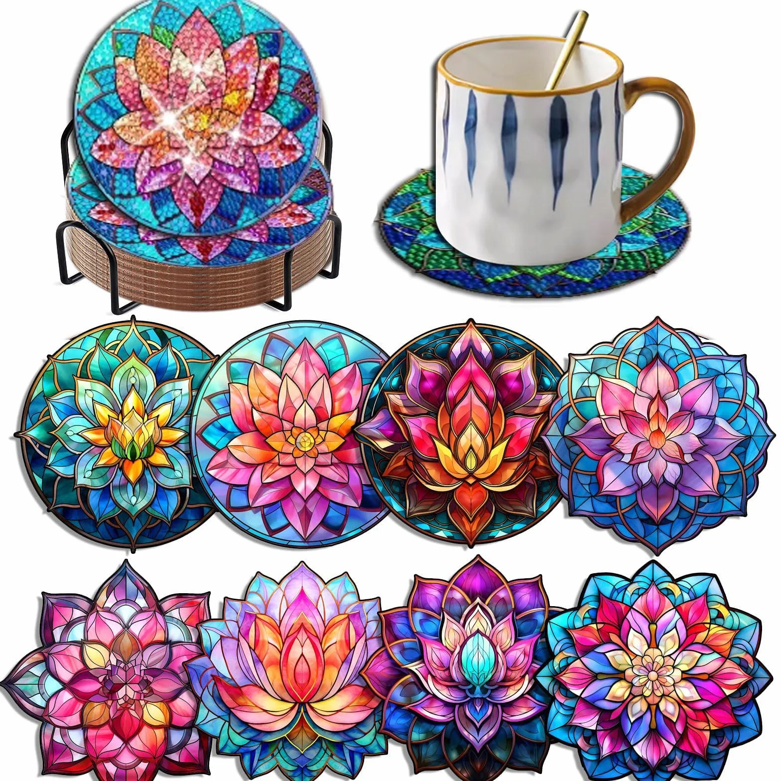 Posavasos Diamond Painting 5D para Flores, Tazas, Copas Vino, Jarrones, Regalo San Valentín