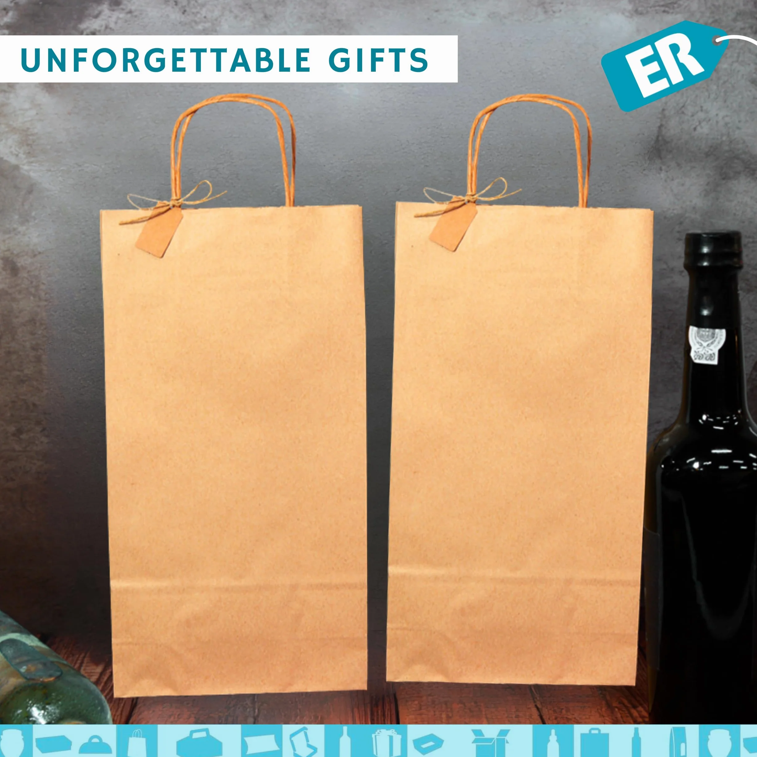Espirito Rebelde 100 Bolsas para 2 Botellas de Vino 18x8x34cm | Diseño Elegante | Transporte Seguro con Asas Reforzadas | Ideal para Tiendas de Vino | Regalos: Navidad y Fiestas